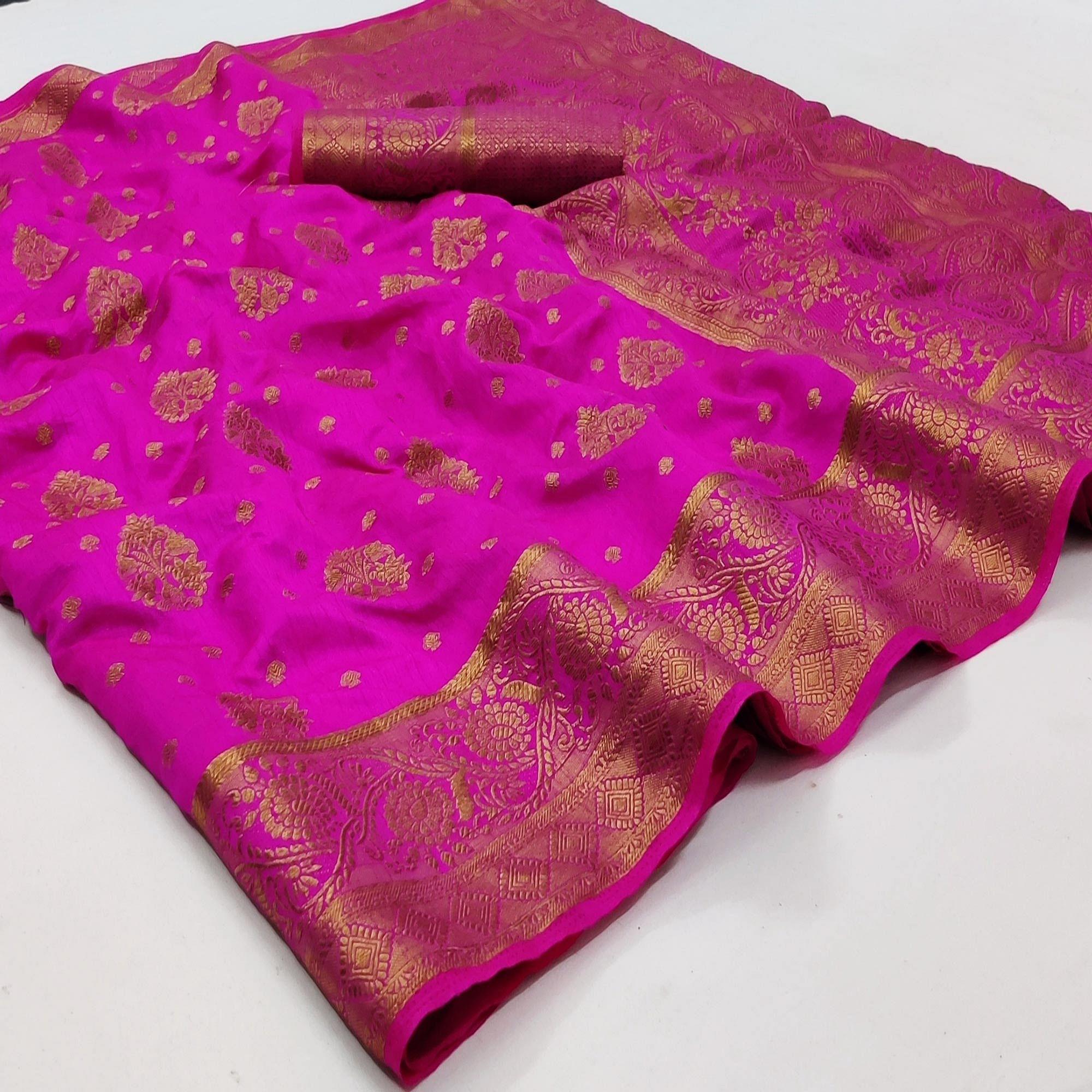 Magenta Festive Wear Woven Soft Silk Saree - Peachmode