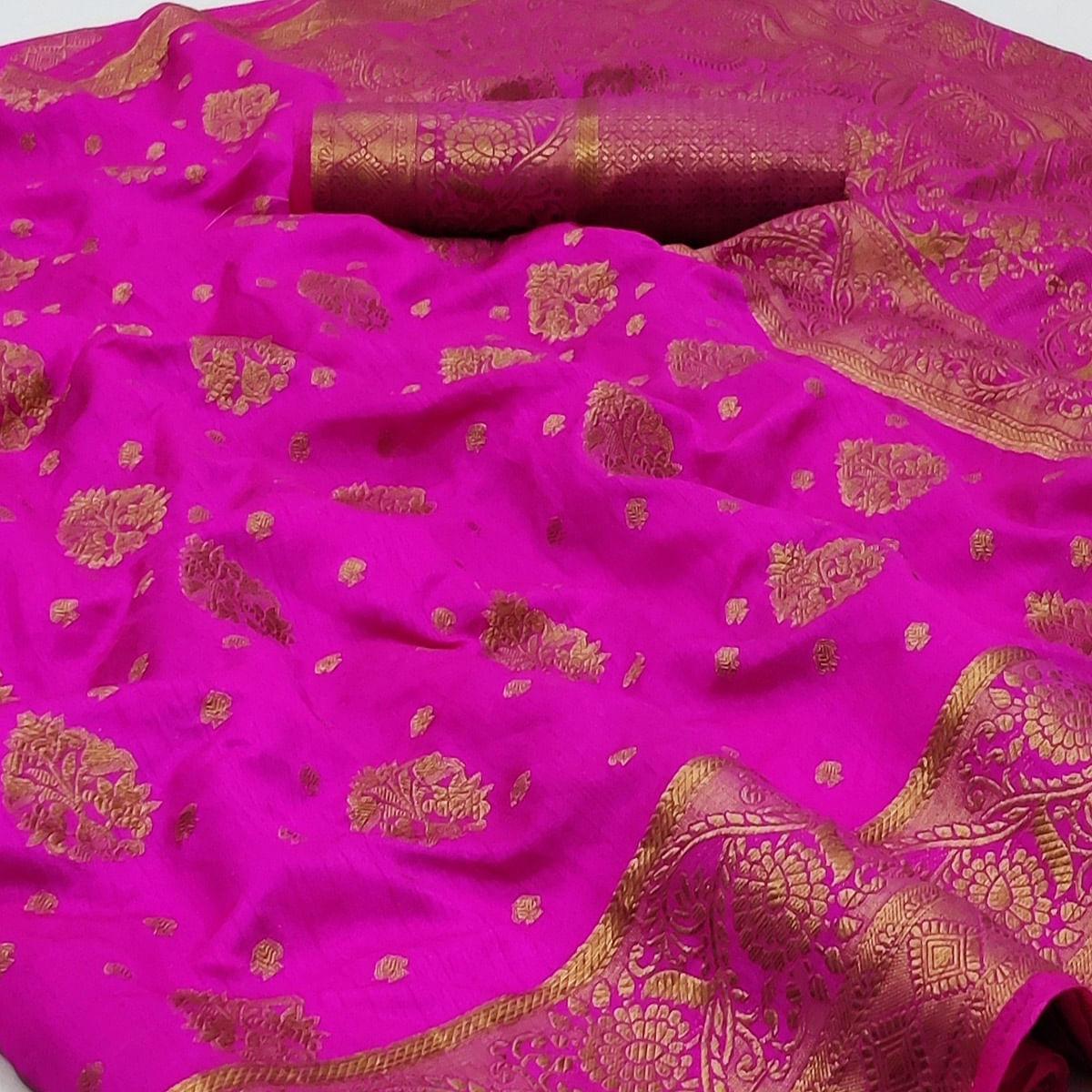 Magenta Festive Wear Woven Soft Silk Saree - Peachmode