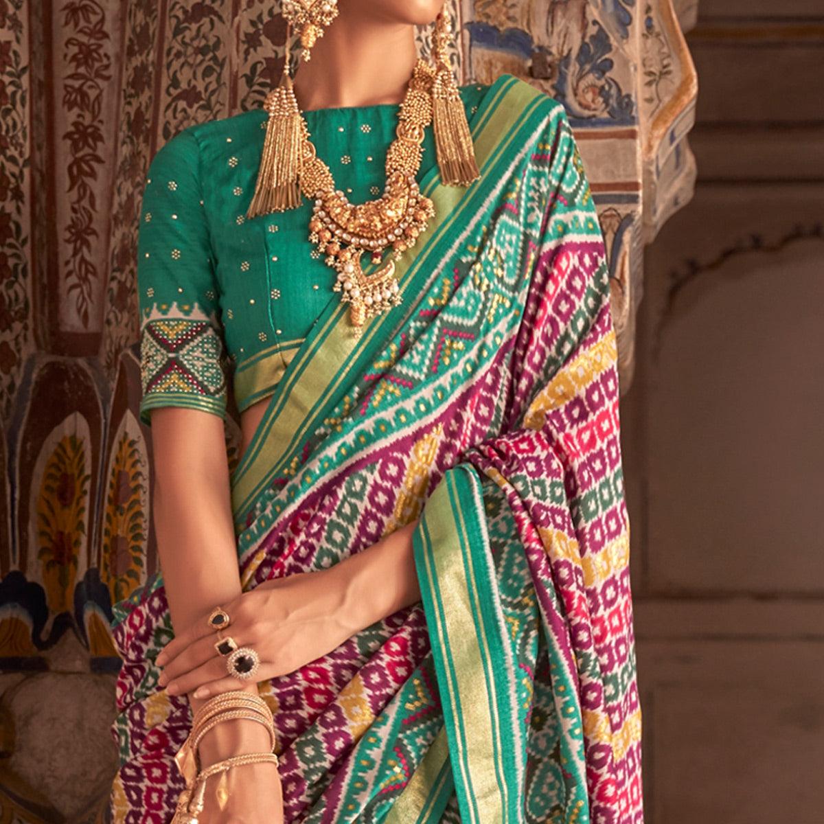 Magenta Patola Printed Art Silk Saree - Peachmode