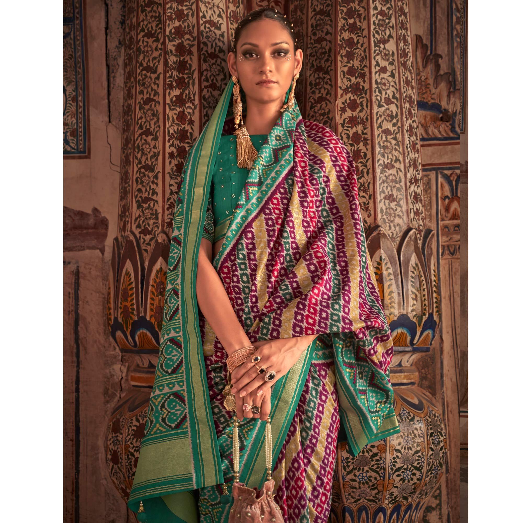 Magenta Patola Printed Art Silk Saree - Peachmode