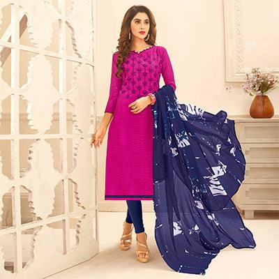 Magenta Pink Colored Embroidered Casual Wear Jacquard Suit - Peachmode