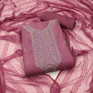 Magenta Pink Embroidered Poly Cotton Dress Material - Peachmode