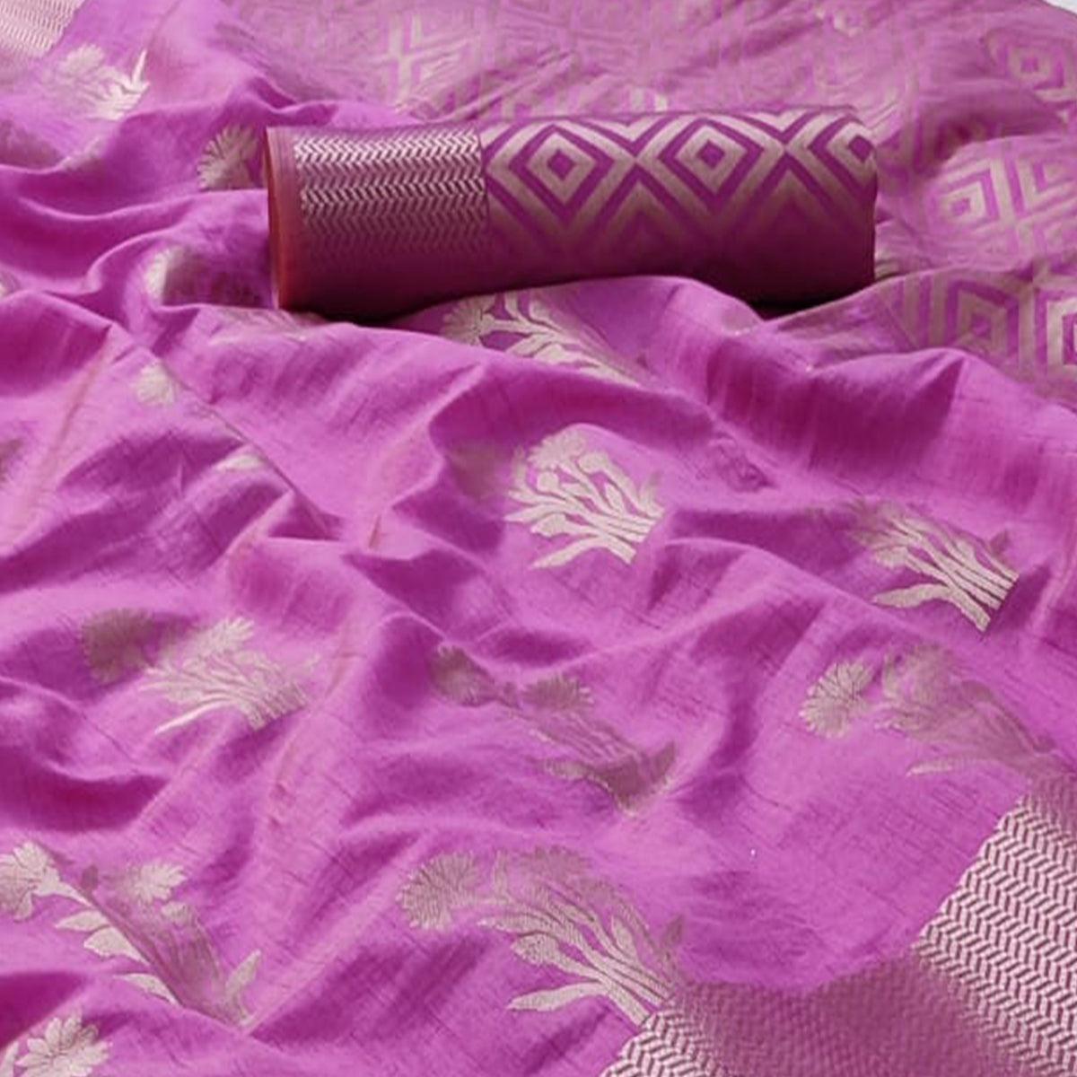 Magenta Pink Festive Wear Woven Silk Saree With Butta Pallu - Peachmode