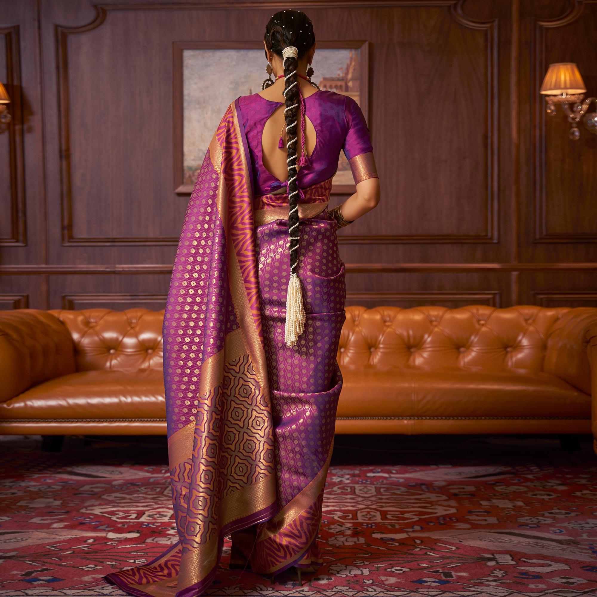 Magenta Pink Woven Art Silk Saree - Peachmode