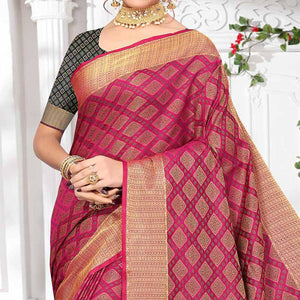 Magenta Pink Woven Jacquard Saree - Peachmode