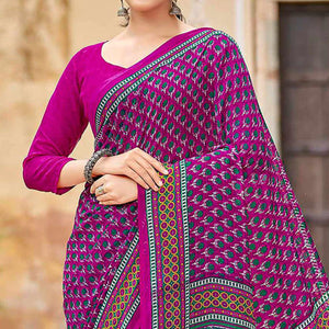 Magenta Purple Printed Georgette Saree - Peachmode
