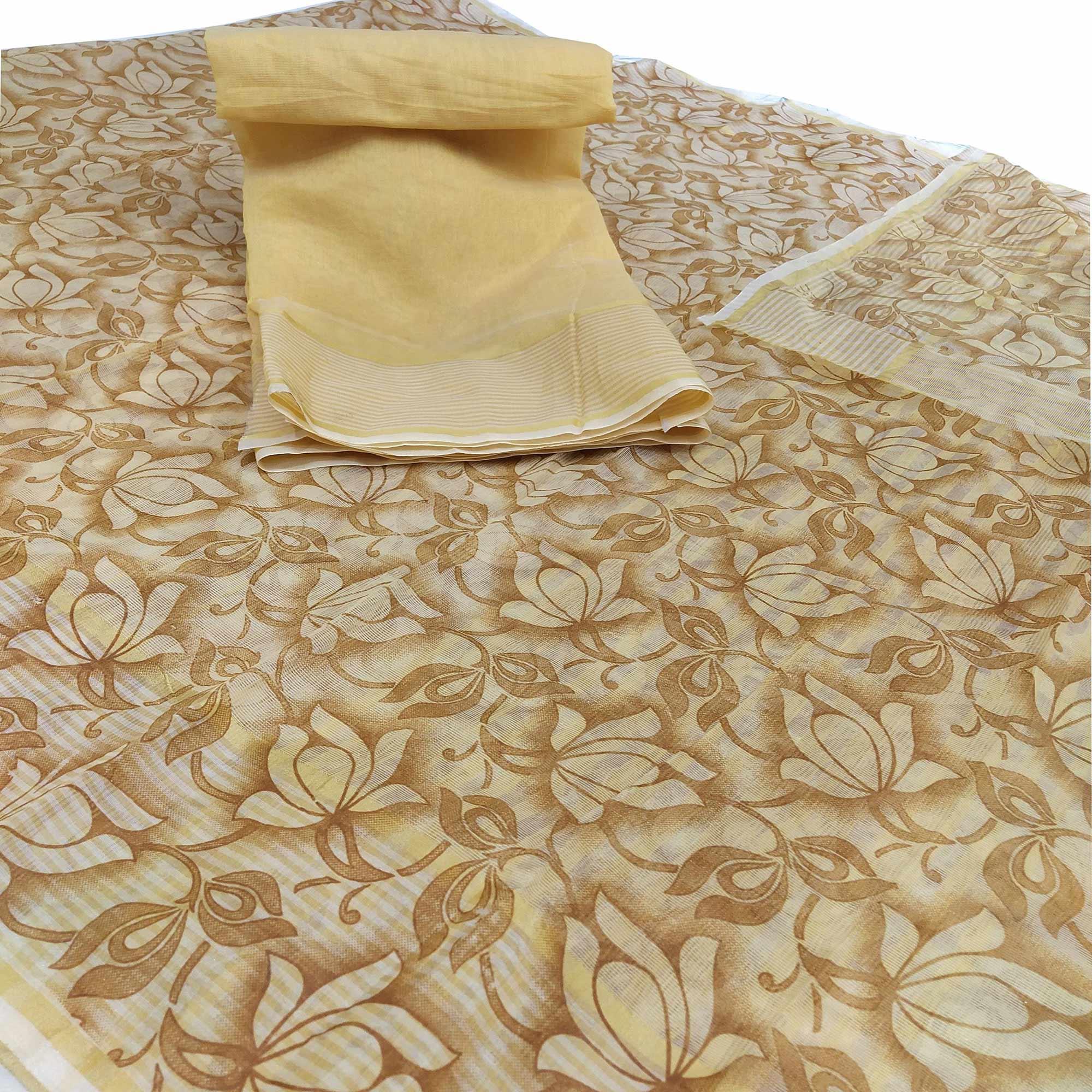Magnetic Beige Colored Casual Wear Floral Printed Net Saree - Peachmode