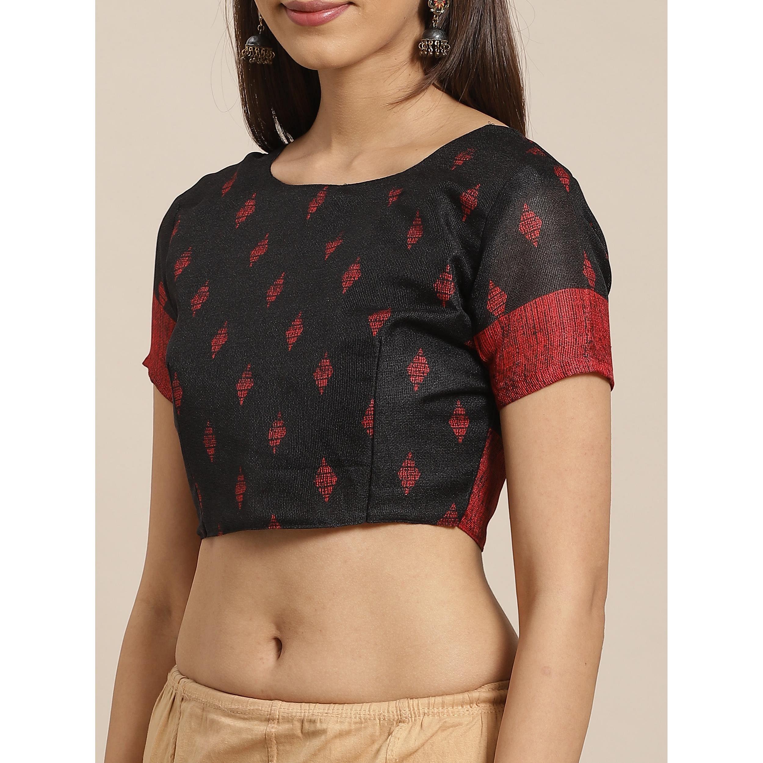 Magnetic Black Colored Casual Wear Printed Silk Blend Saree - Peachmode
