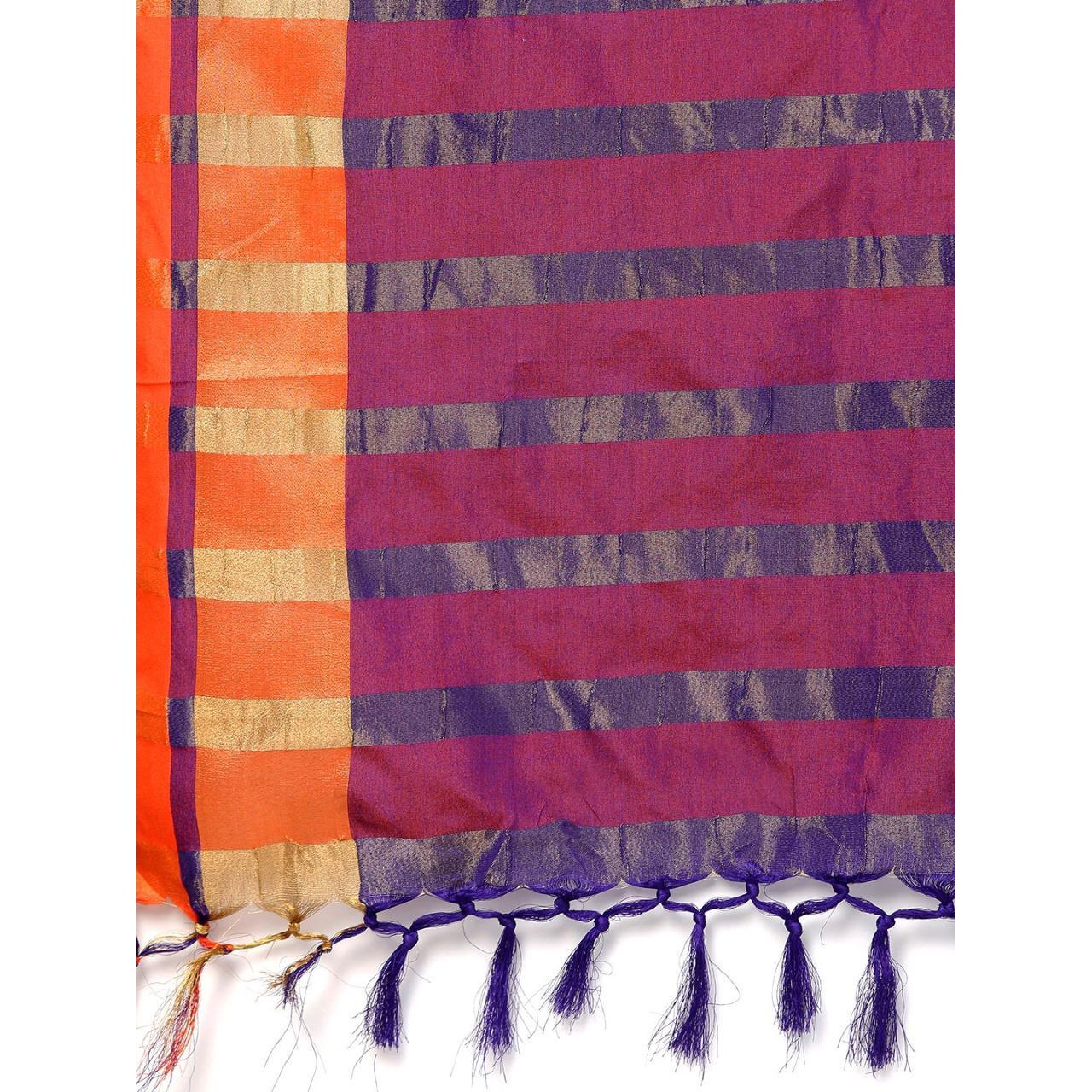 Magnetic Blue Colored Festive Wear Woven Cotton Silk Saree - Peachmode