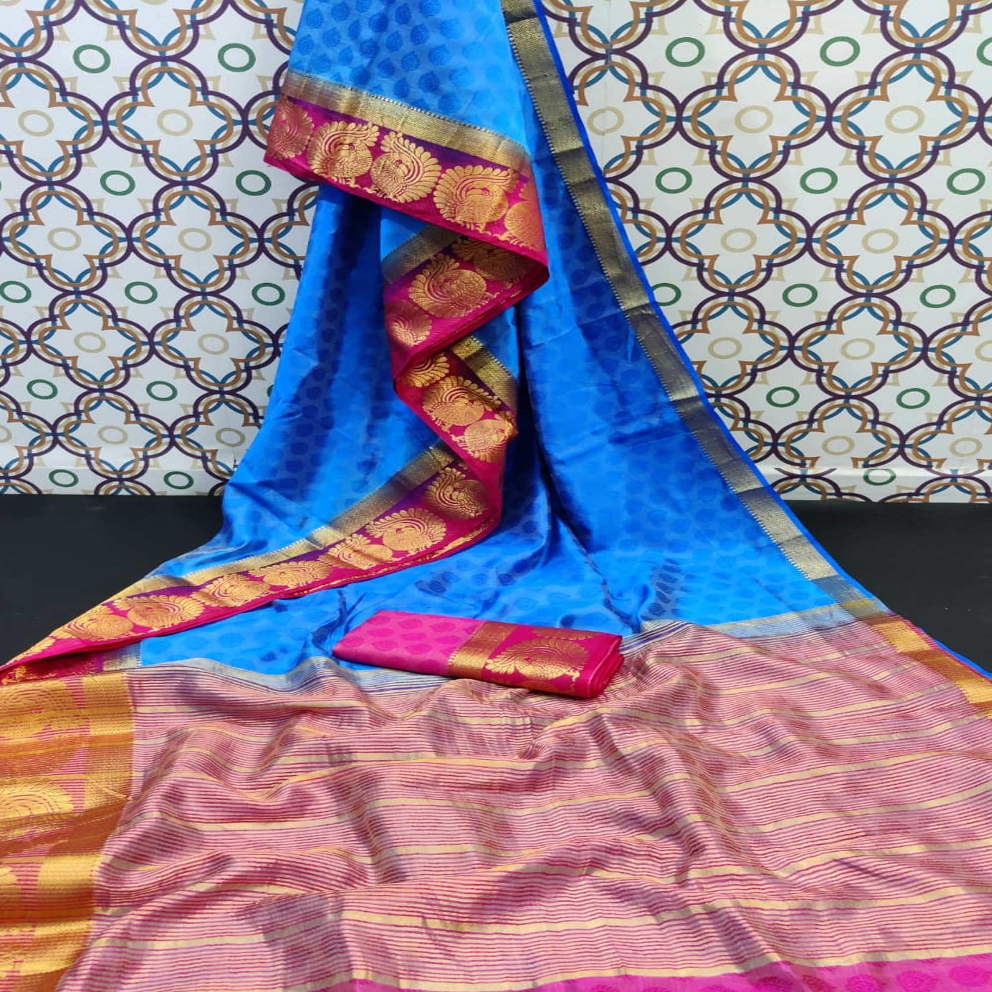 Magnetic Blue Coloured Festive Wear Woven Art Silk Saree - Peachmode