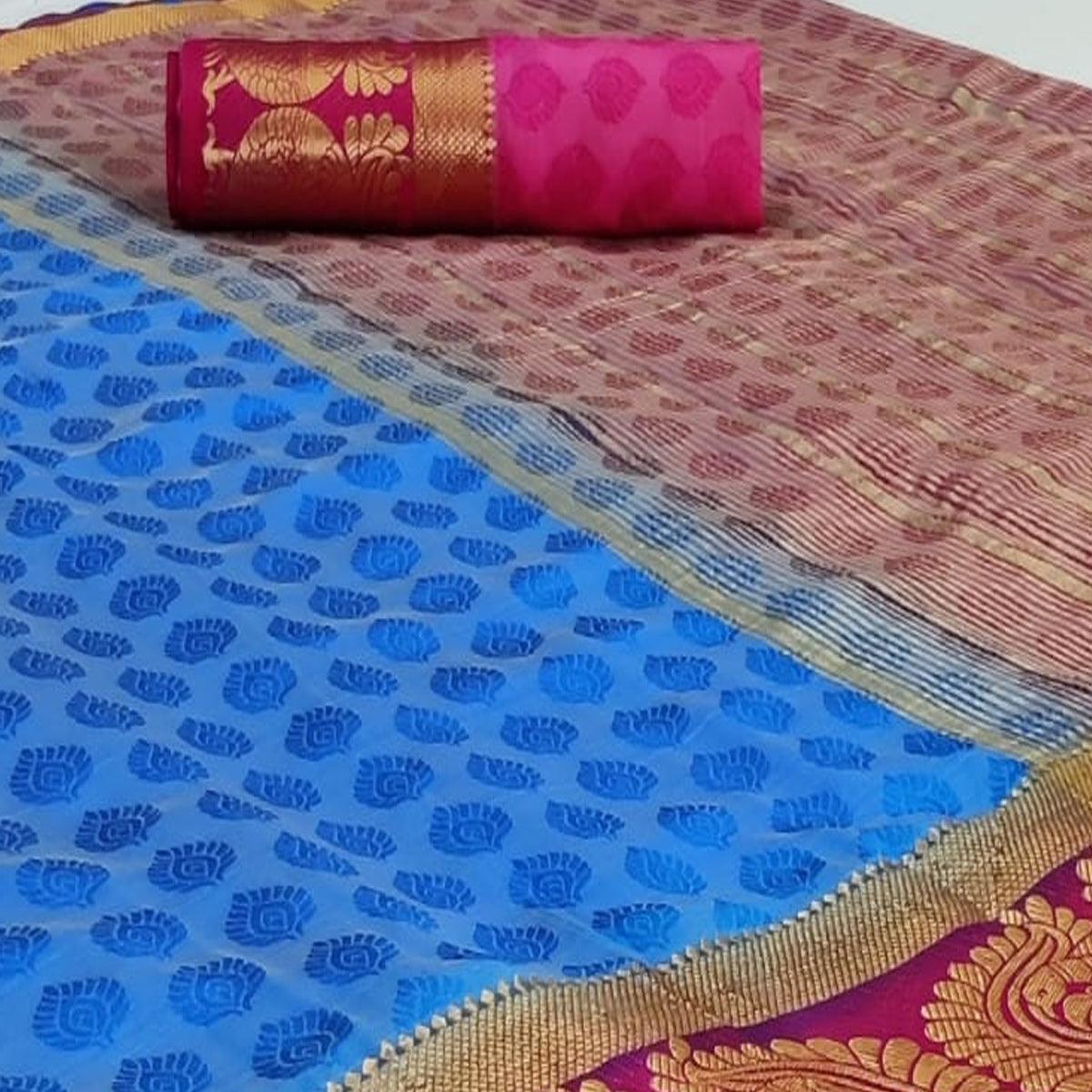 Magnetic Blue Coloured Festive Wear Woven Art Silk Saree - Peachmode