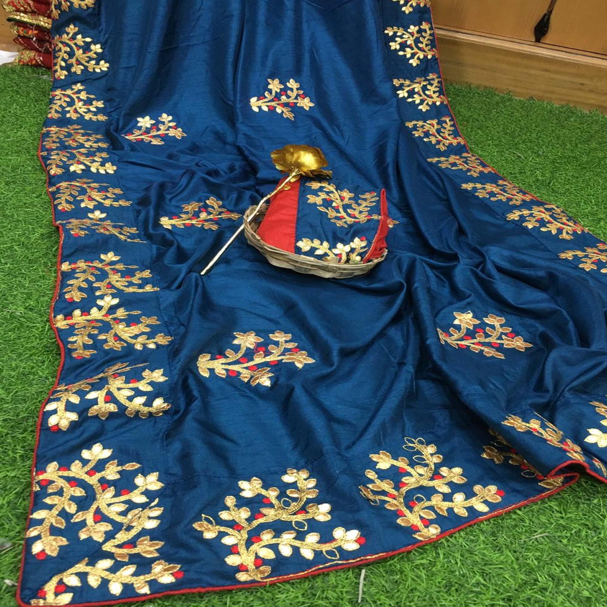 Magnetic Dark Blue Colored Festive Wear Butta Work Dola Silk Saree - Peachmode