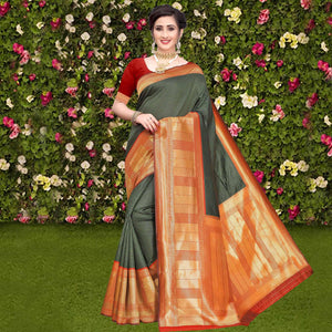 Magnetic Green Colored Festive Wear Woven Banarasi Silk Saree - Peachmode