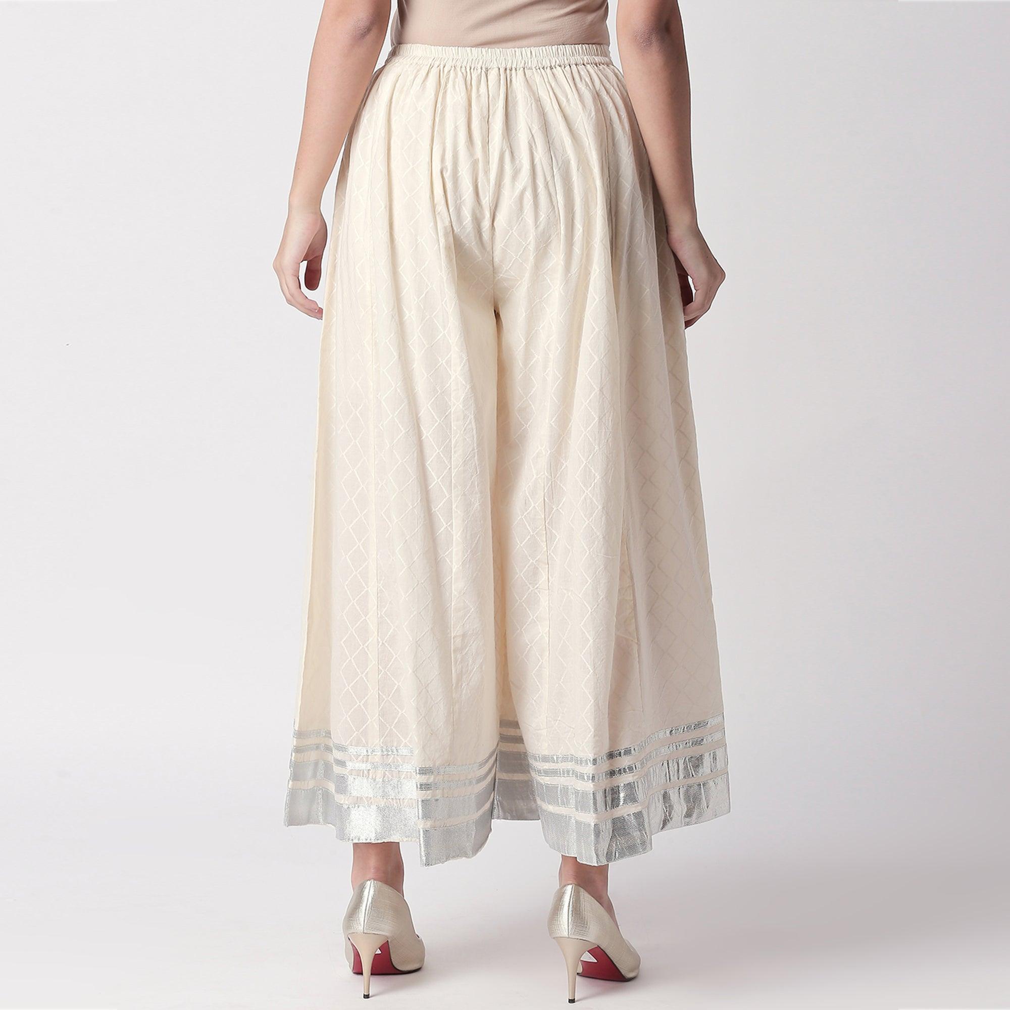 Magnetic Grey Colored Partywear Embroidered Cotton Kurti-Palazzo Set - Peachmode