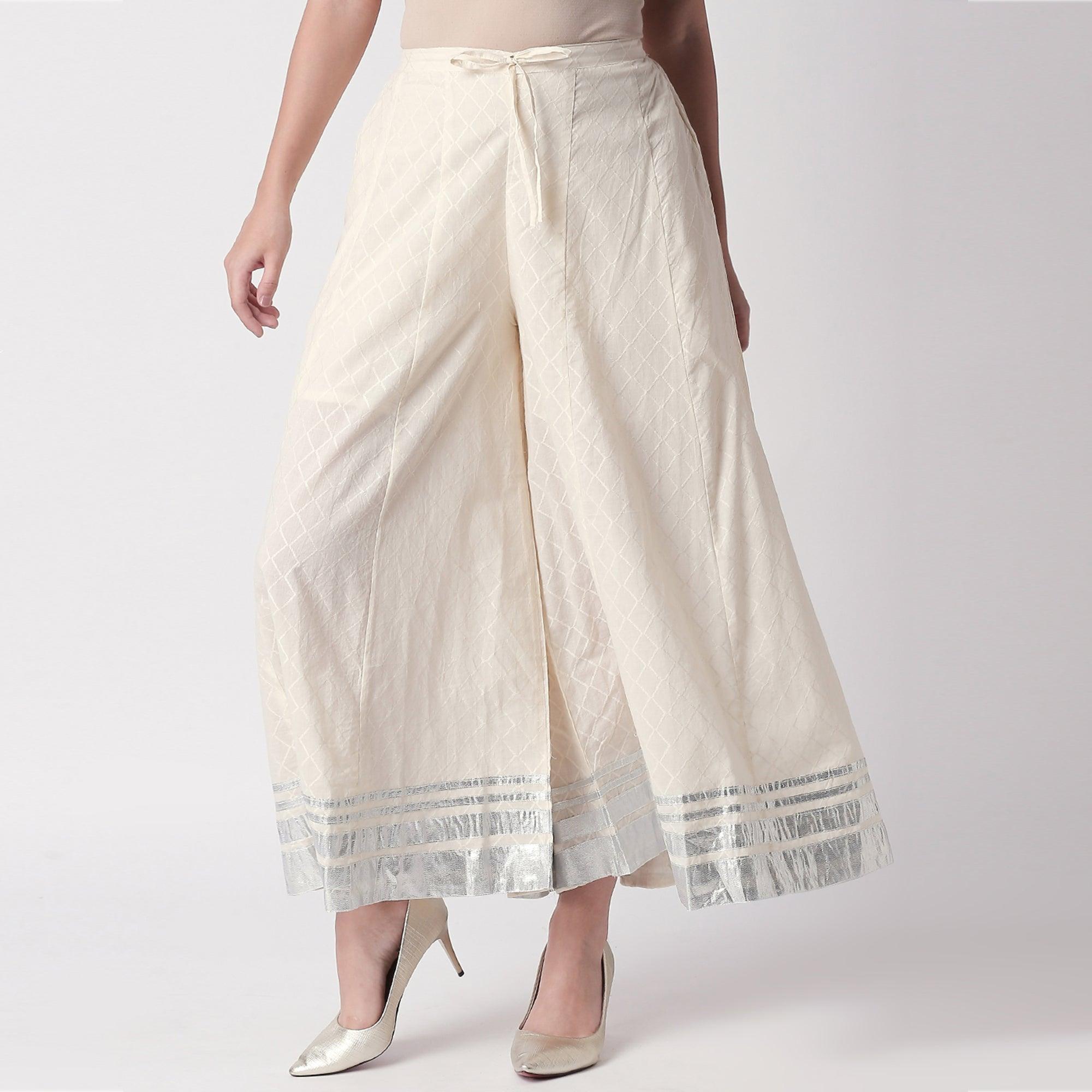 Magnetic Grey Colored Partywear Embroidered Cotton Kurti-Palazzo Set - Peachmode