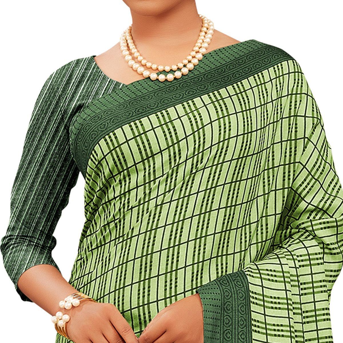 Magnetic Light Green Colored Casual Wear Printed Manipuri Cotton Saree - Peachmode