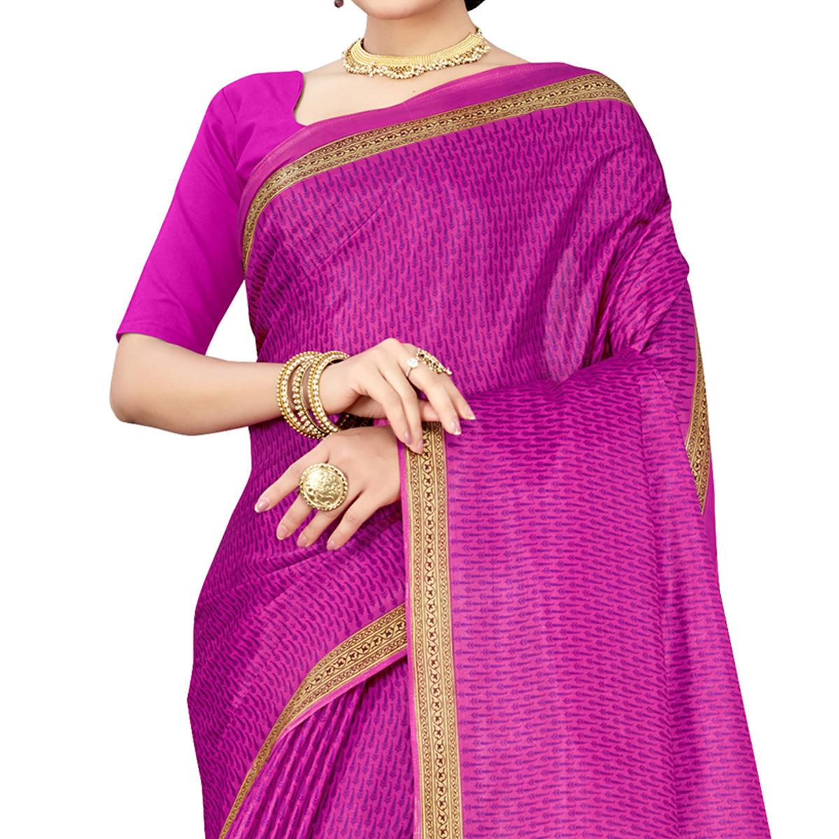 Magnetic Pink Colored Casual Wear Printed Cotton Silk Saree - Peachmode