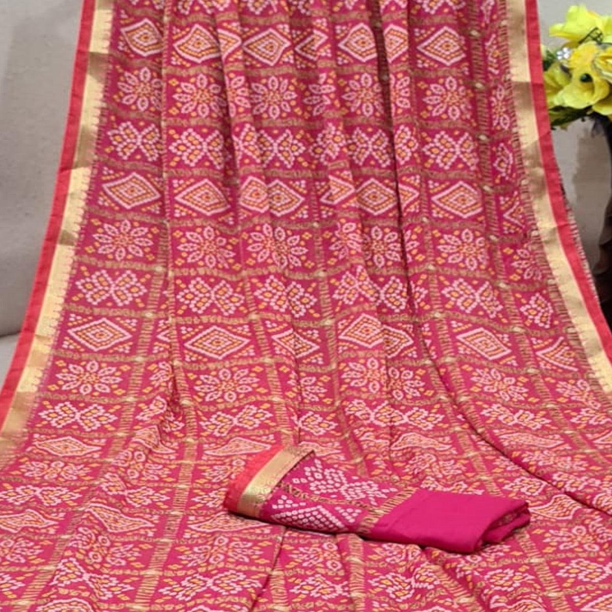 Magnetic Pink Colored Festive Wear Woven Moss Georgette Saree - Peachmode