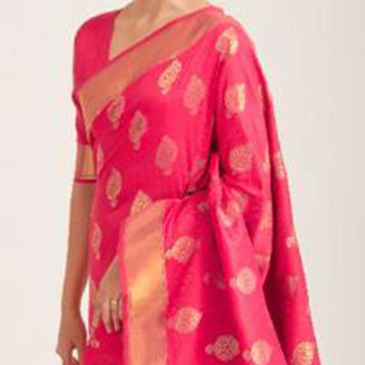 Magnetic Pink Coloured Festive Wear Handloom Woven Silk Saree - Peachmode