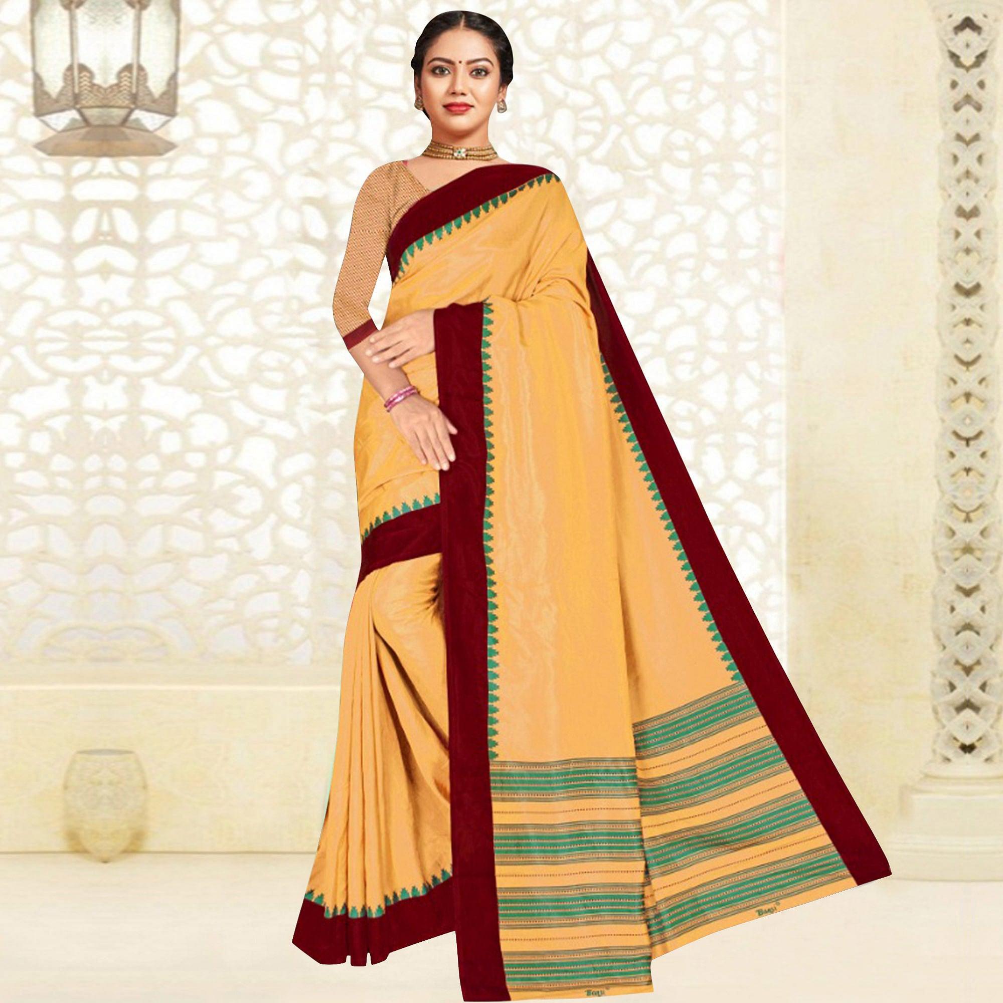 Majesty Beige Colored Casual Printed Tussar Silk Saree - Peachmode