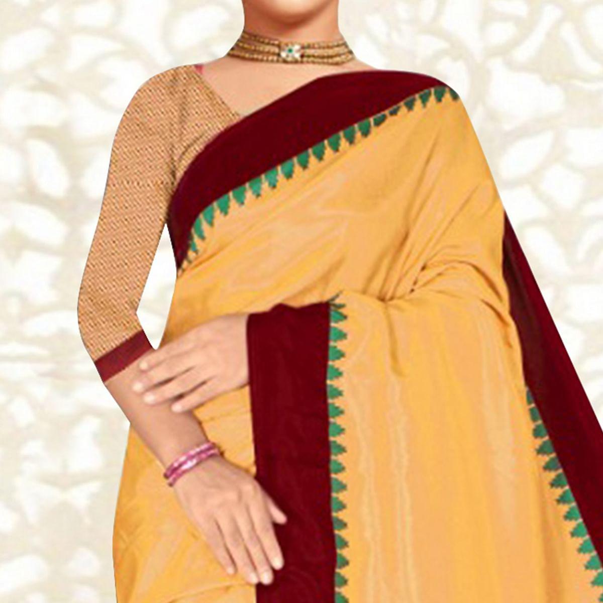 Majesty Beige Colored Casual Printed Tussar Silk Saree - Peachmode