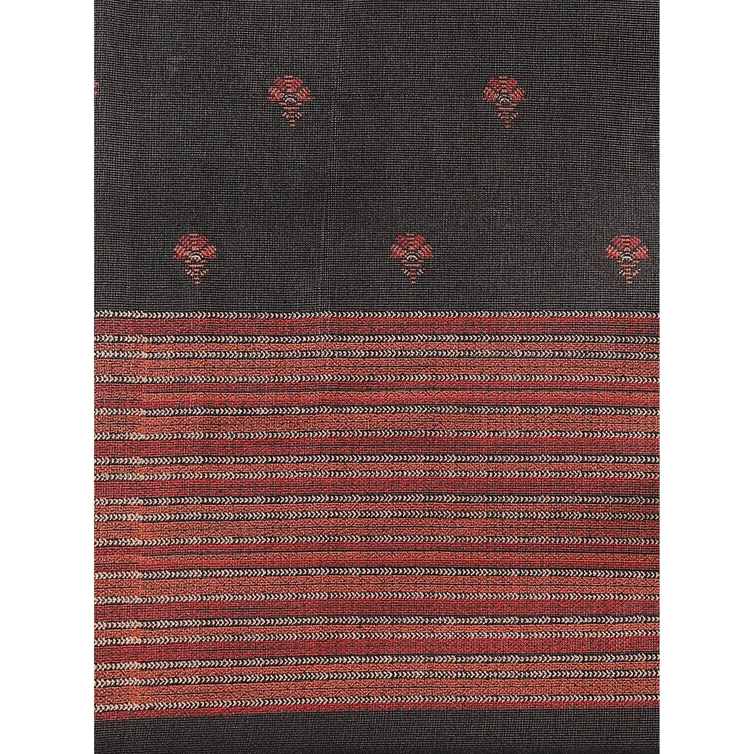 Majesty Black Colored Casual Wear Printed Jute Silk Saree - Peachmode