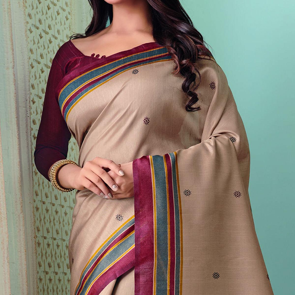 Majesty Brown Colored Casual Wear Printed Bhagalpuri Saree - Peachmode