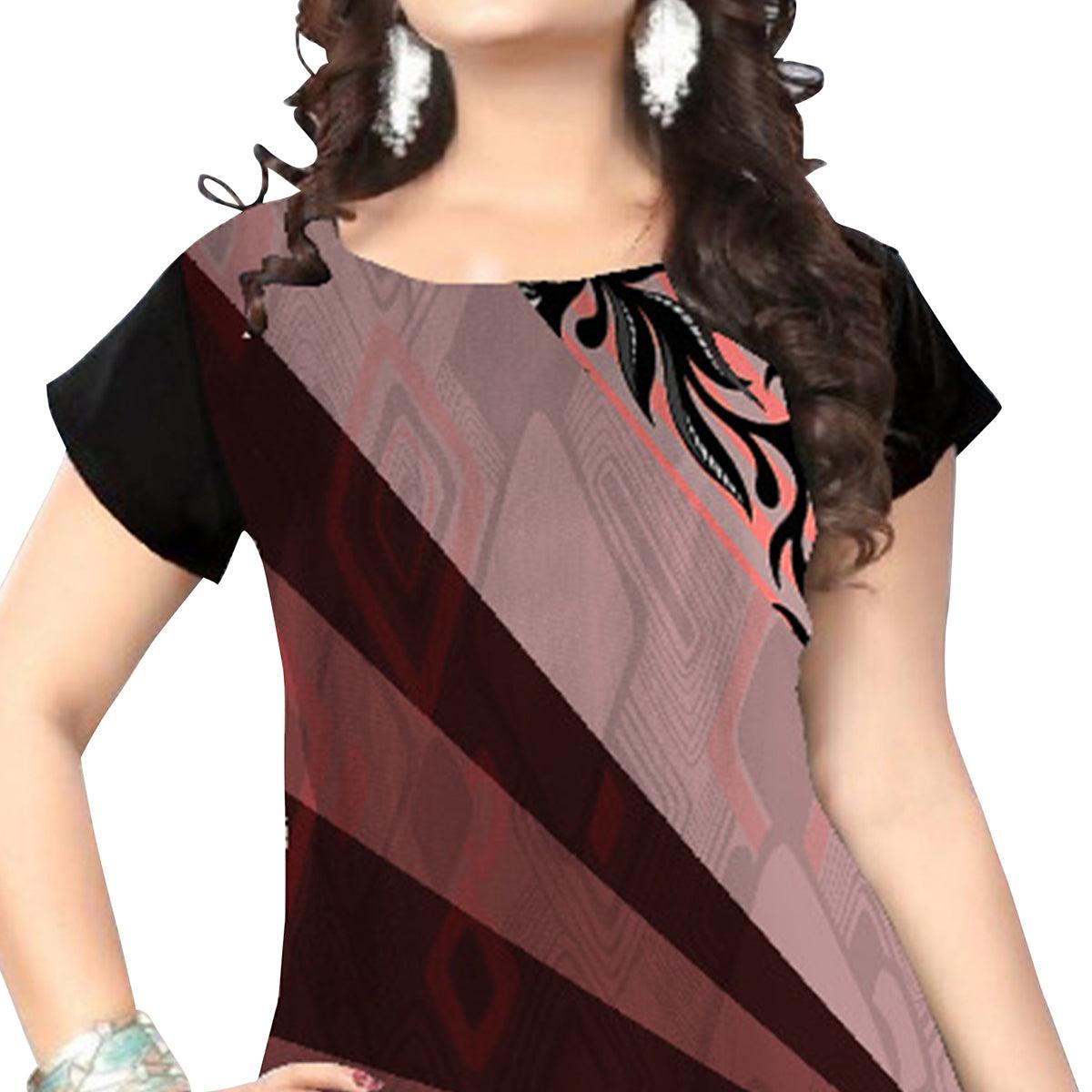 Majesty Brown-Multi Colored Casual Printed Crepe Kurti - Peachmode