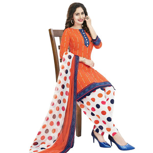Majesty Coral Red Colored Casual Wear Printed Crepe Patiala Dress Material - Peachmode