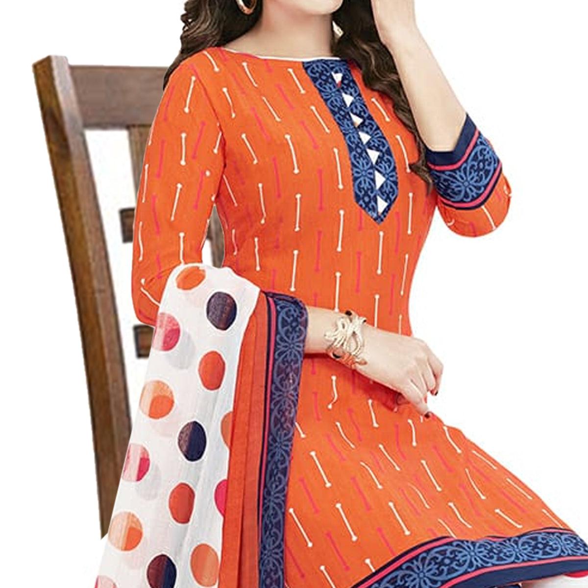 Majesty Coral Red Colored Casual Wear Printed Crepe Patiala Dress Material - Peachmode