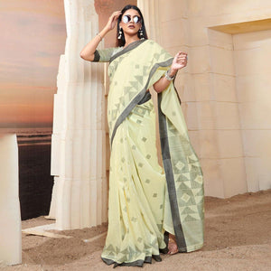 Majesty Cream Colored Casual Wear Printed Bhagalpuri Silk Saree - Peachmode