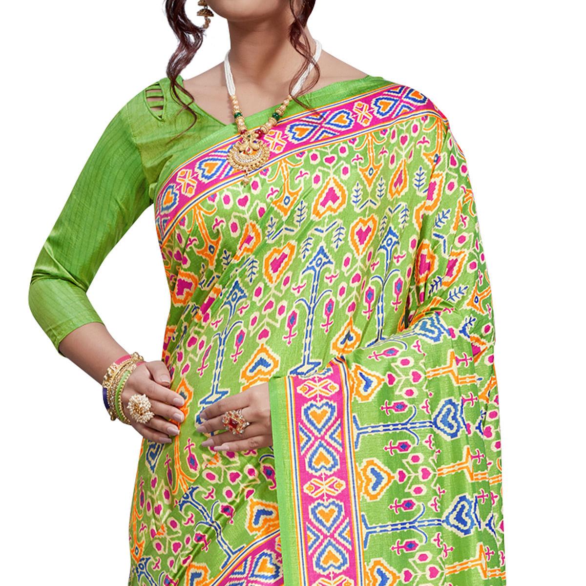 Majesty Green Colored Casual Printed Art Silk Saree - Peachmode