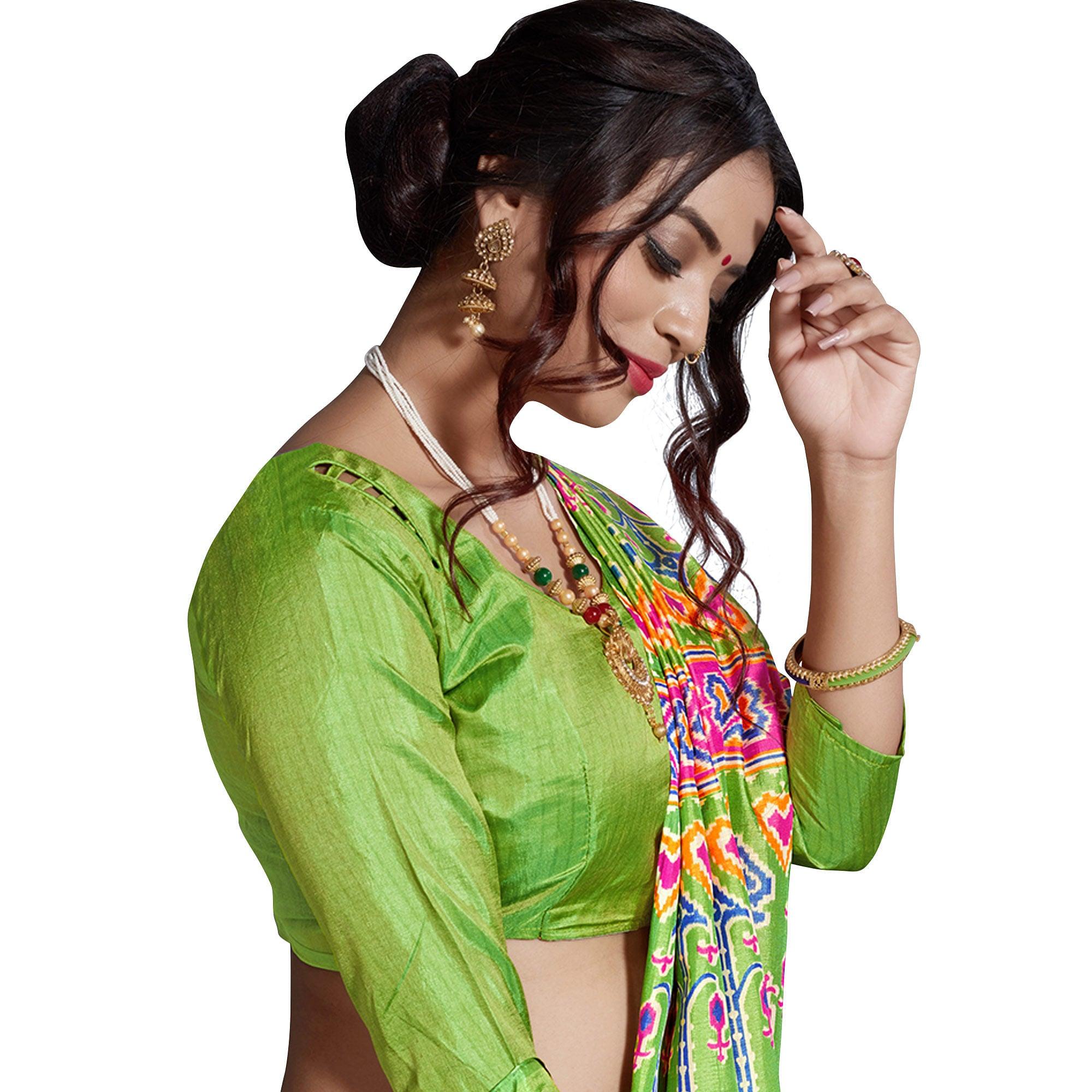 Majesty Green Colored Casual Printed Art Silk Saree - Peachmode