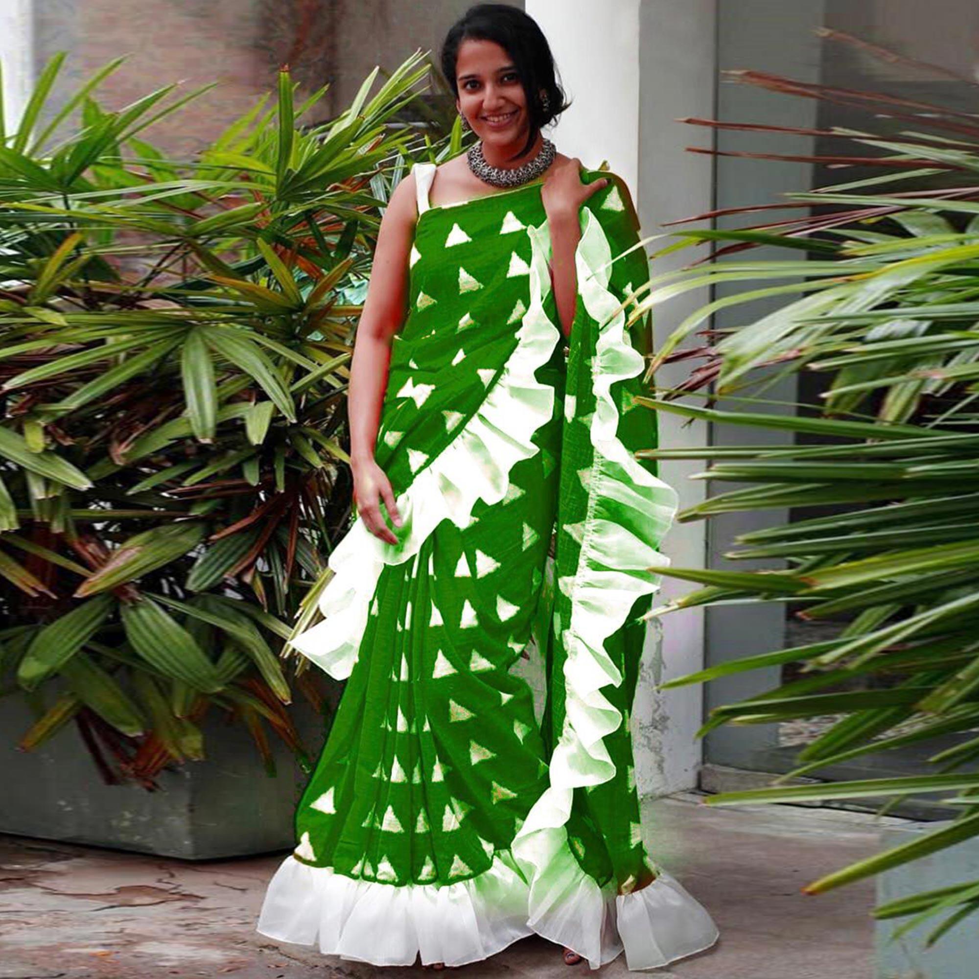 Majesty Green Colored Casual Wear Printed Art Silk Saree - Peachmode