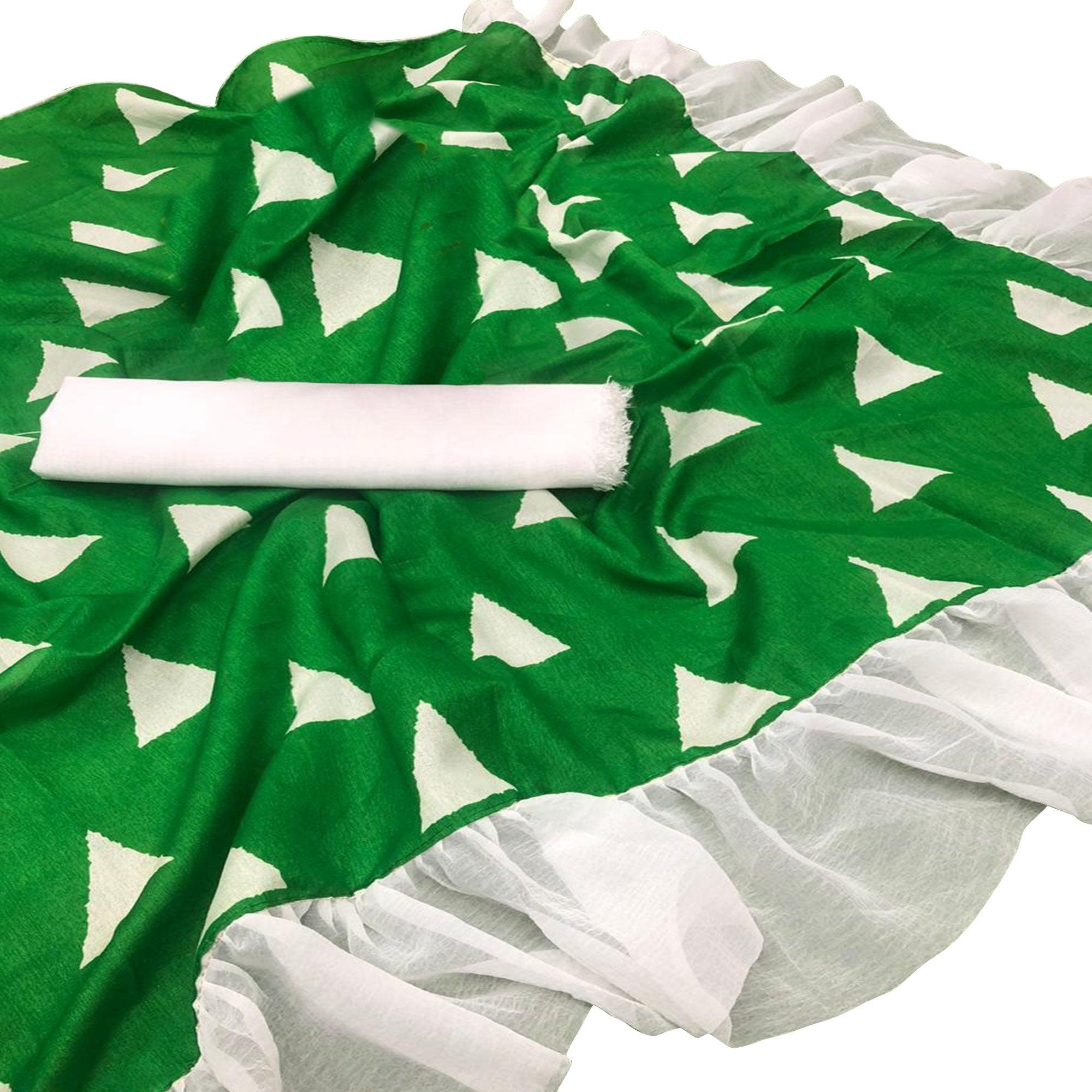 Majesty Green Colored Casual Wear Printed Art Silk Saree - Peachmode