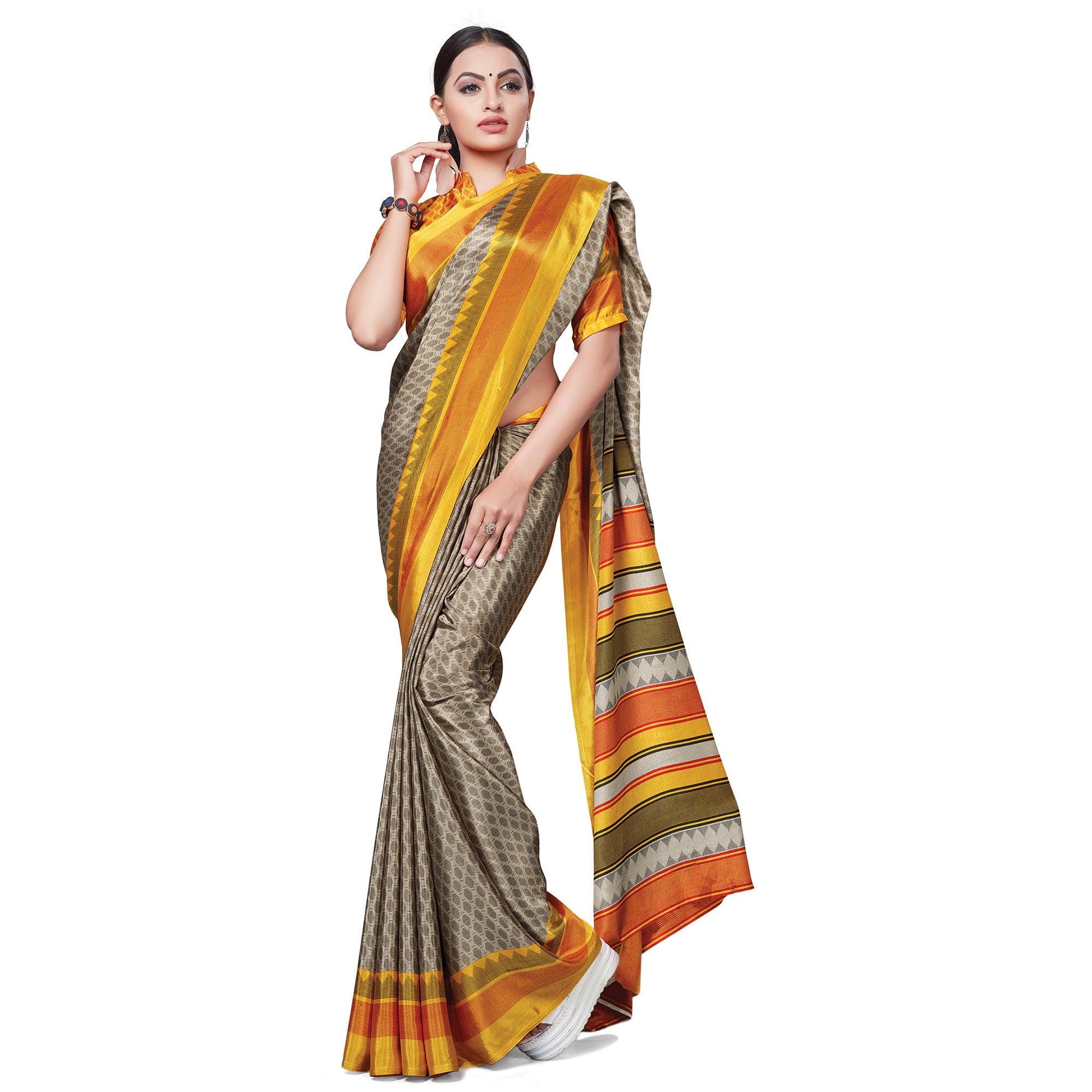 Majesty Grey Colored Casual Wear Printed Crepe Saree - Peachmode
