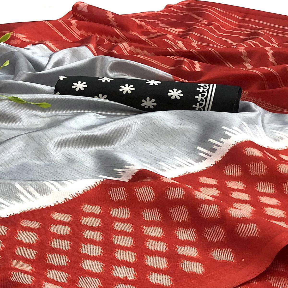 Majesty Grey Colored Casual Wear Printed Silk Saree - Peachmode