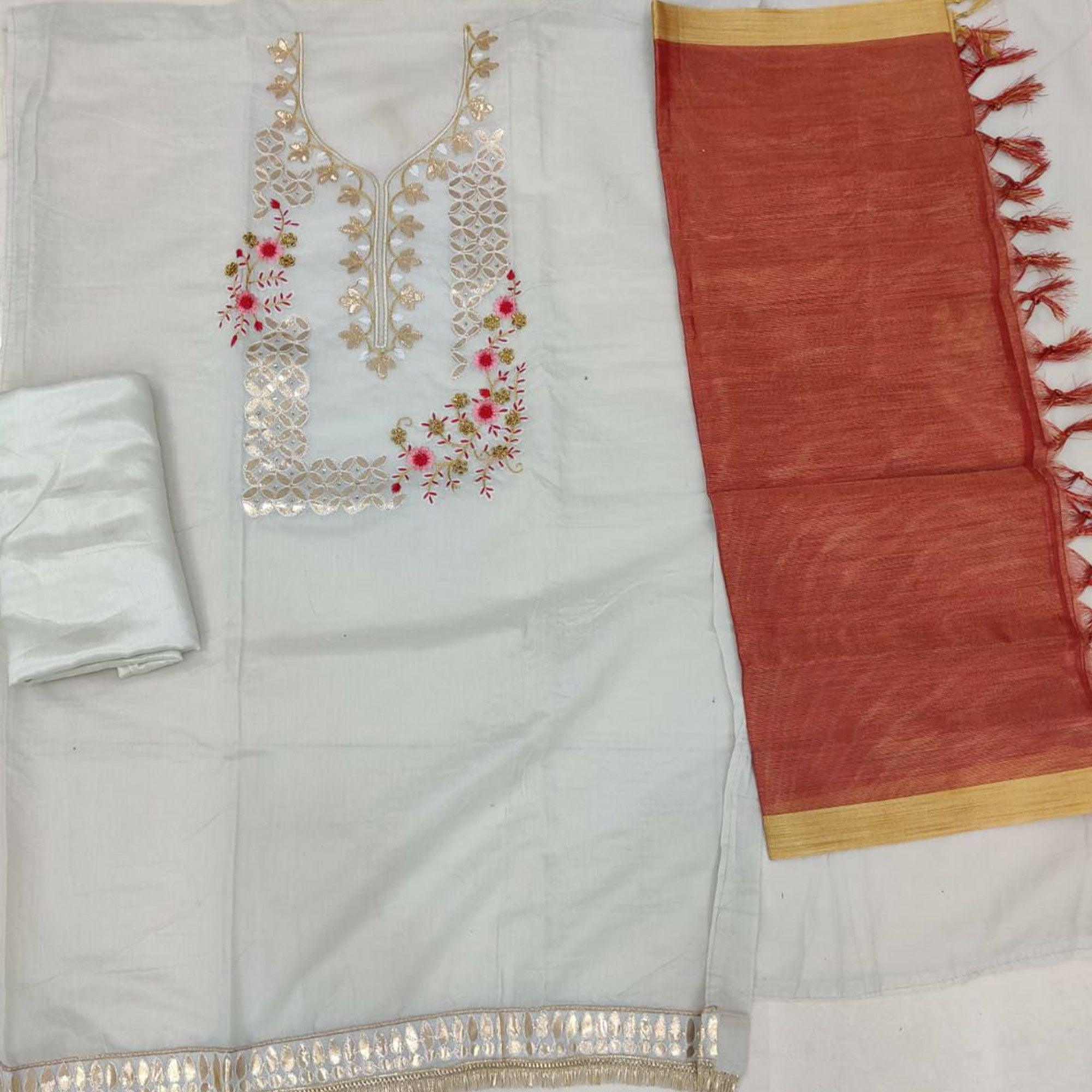 Majesty Light Blue Colored Casual Embroidered Modal Chanderi Dress Material - Peachmode