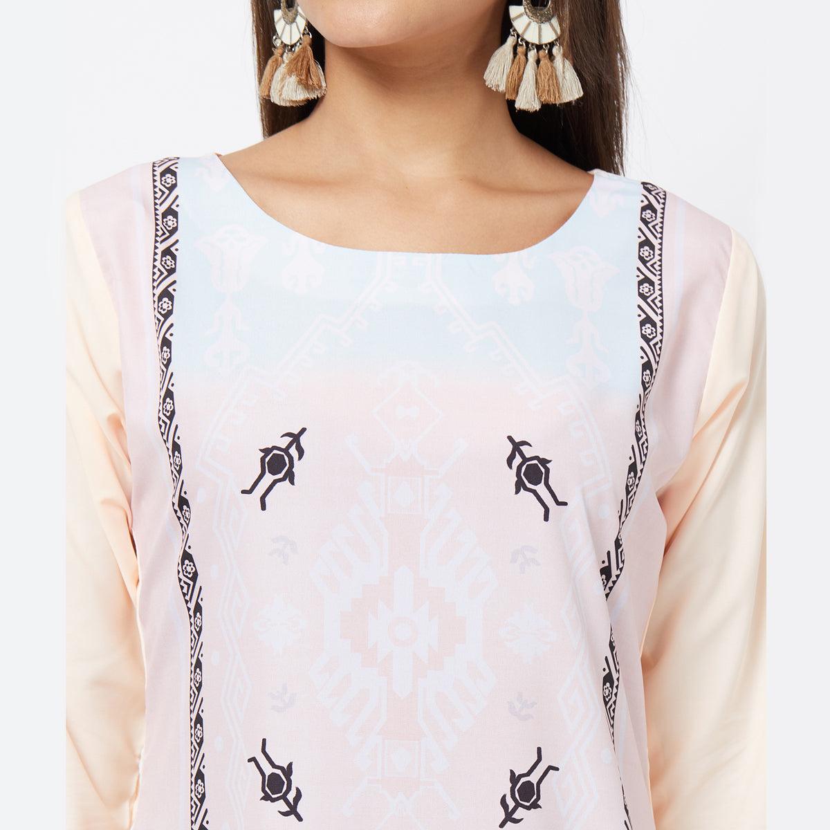 Majesty Light Pink Colored Casual Printed Crepe Kurti - Peachmode