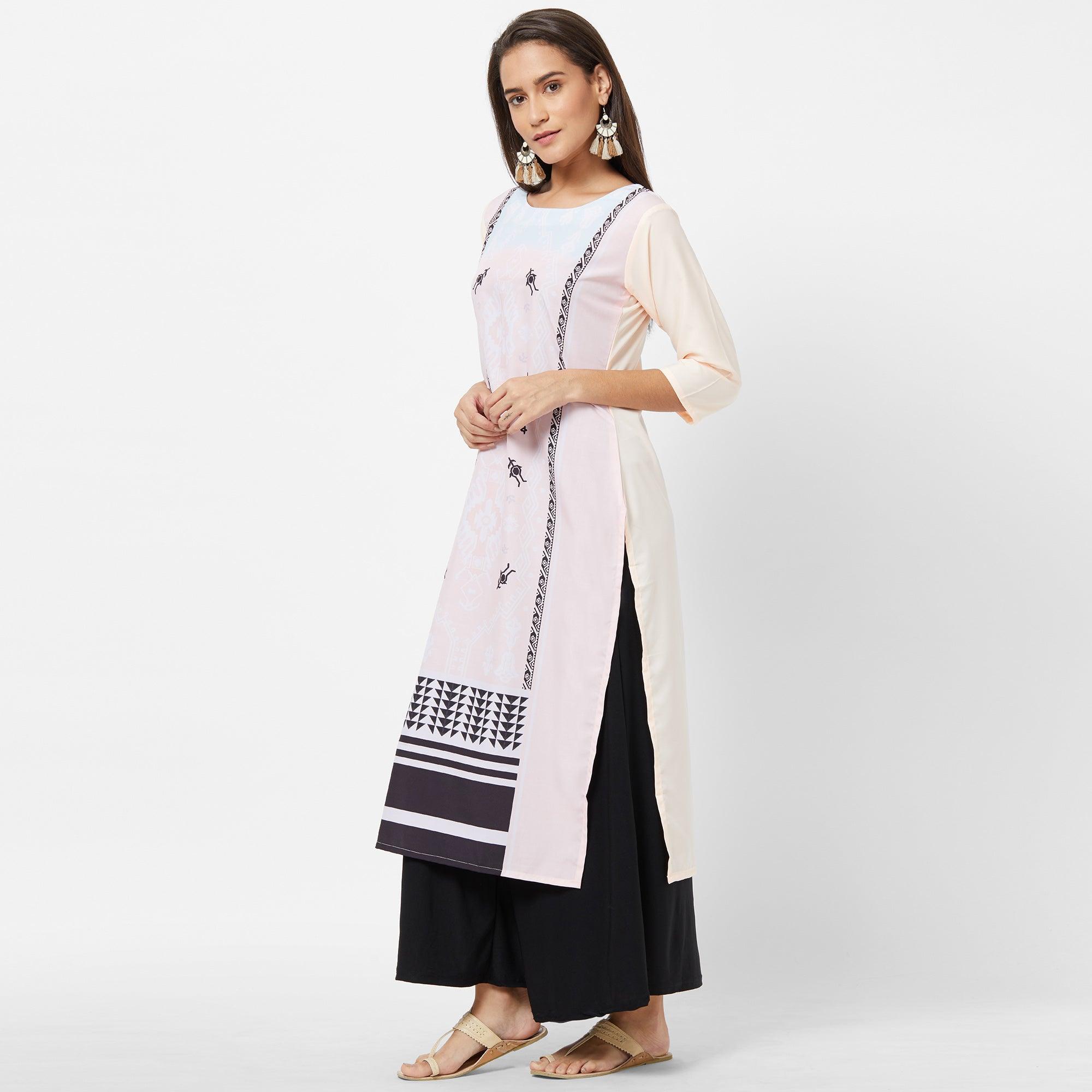 Majesty Light Pink Colored Casual Printed Crepe Kurti - Peachmode
