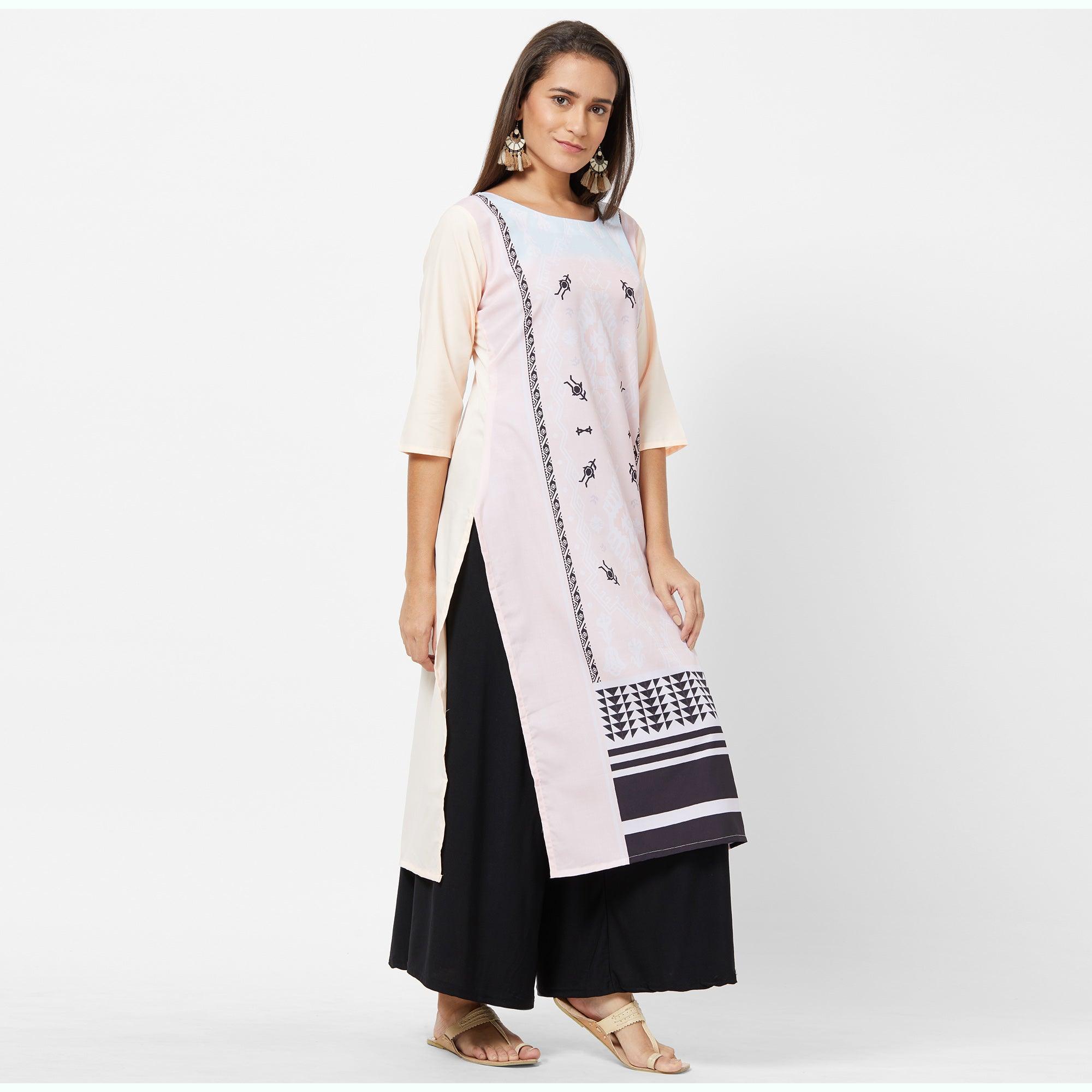 Majesty Light Pink Colored Casual Printed Crepe Kurti - Peachmode
