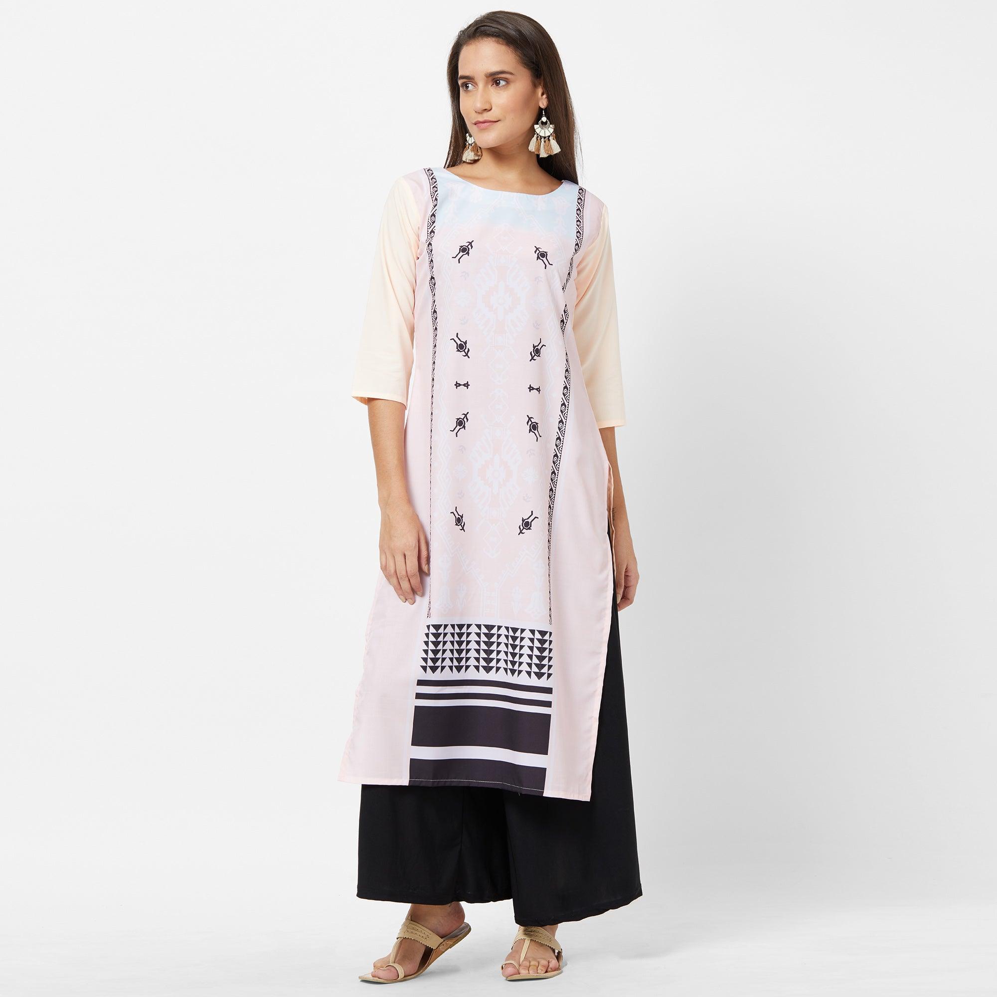 Majesty Light Pink Colored Casual Printed Crepe Kurti - Peachmode