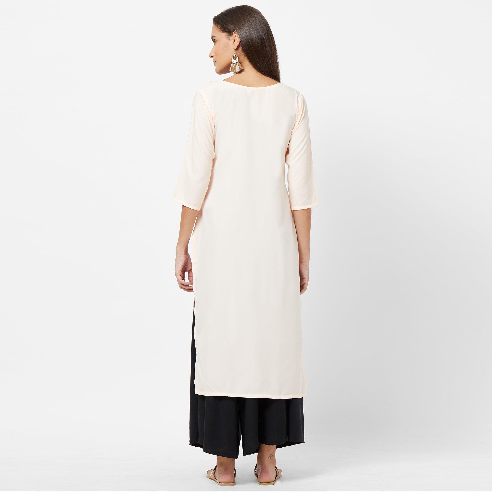 Majesty Light Pink Colored Casual Printed Crepe Kurti - Peachmode
