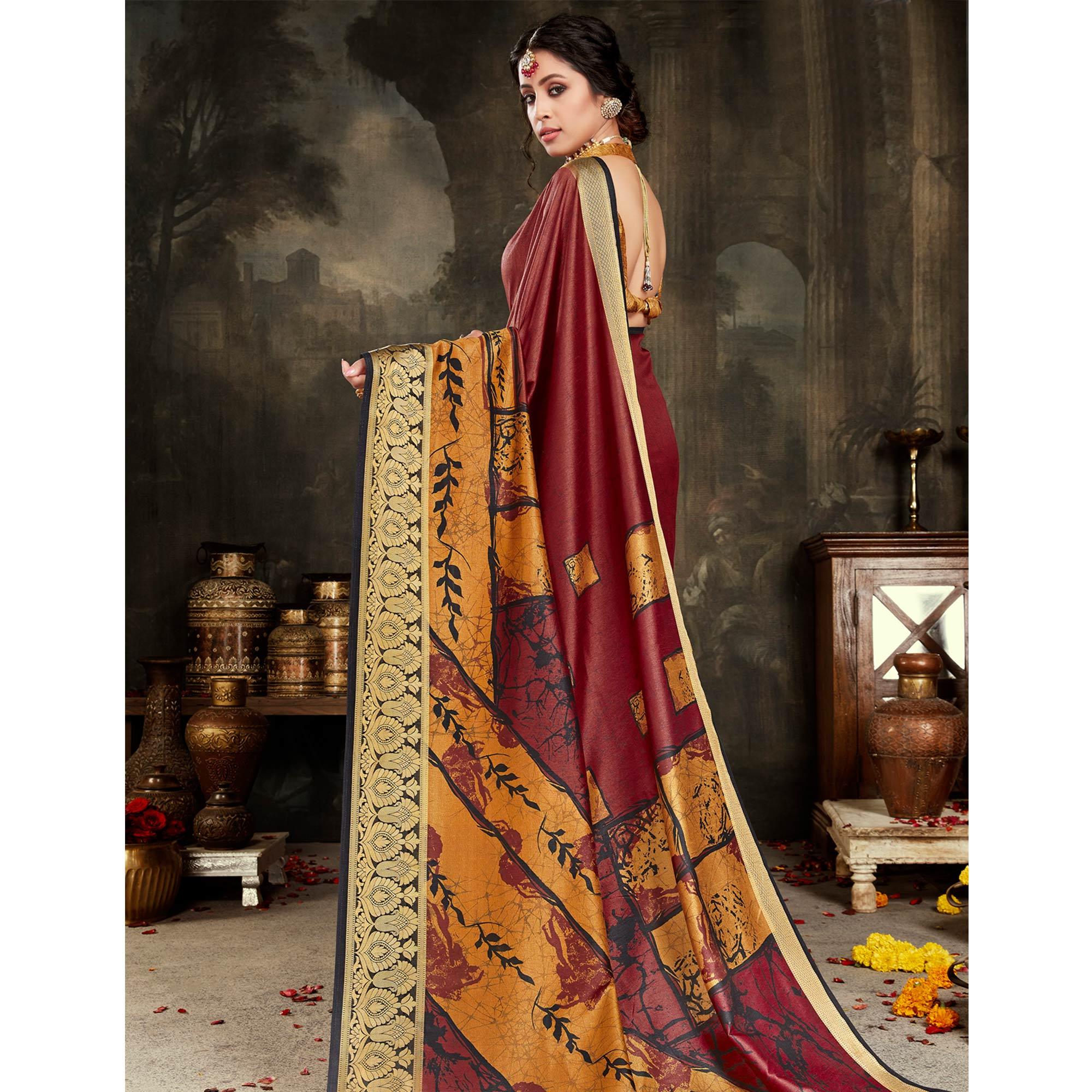 Majesty Maroon Colored Festive Wear Woven Silk Saree - Peachmode