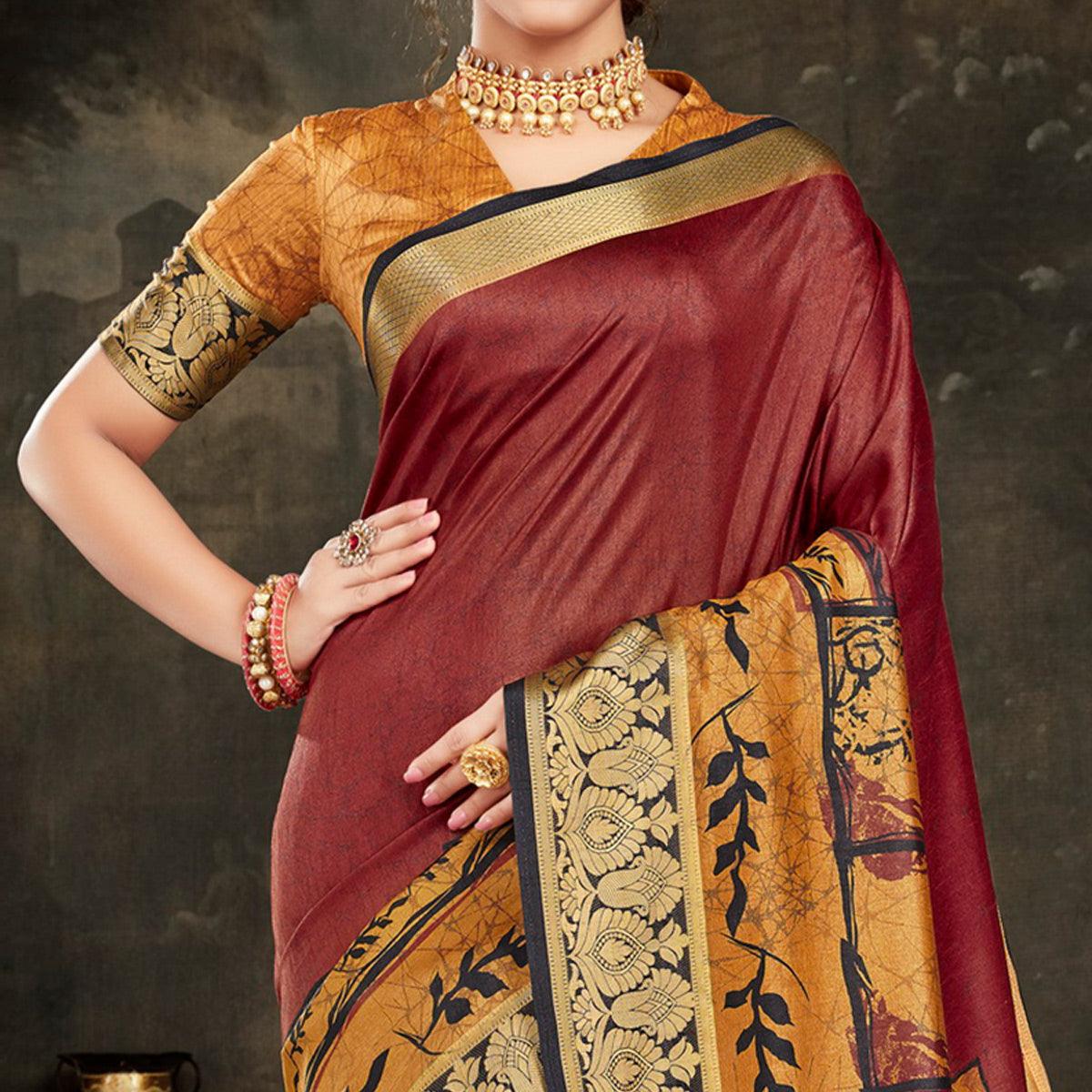 Majesty Maroon Colored Festive Wear Woven Silk Saree - Peachmode