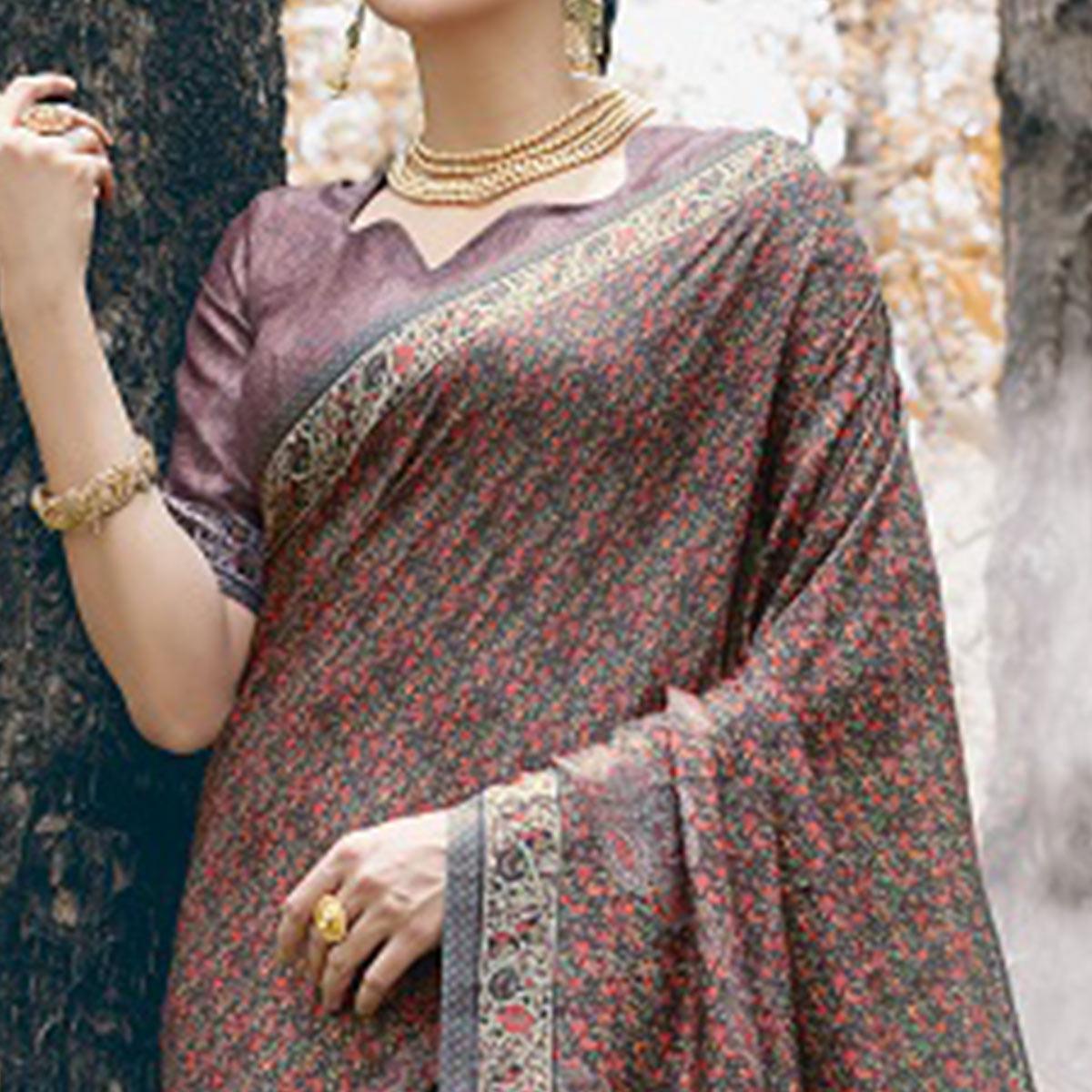Majesty Mauve Colored Festive Wear Printed Art Silk Saree - Peachmode