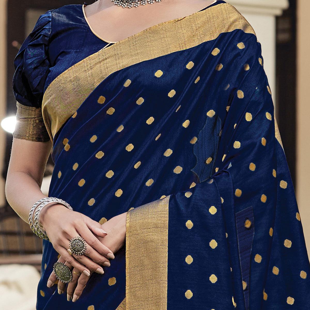 Majesty Navy Blue Coloured Casual Wear Woven Handloom Silk Saree - Peachmode