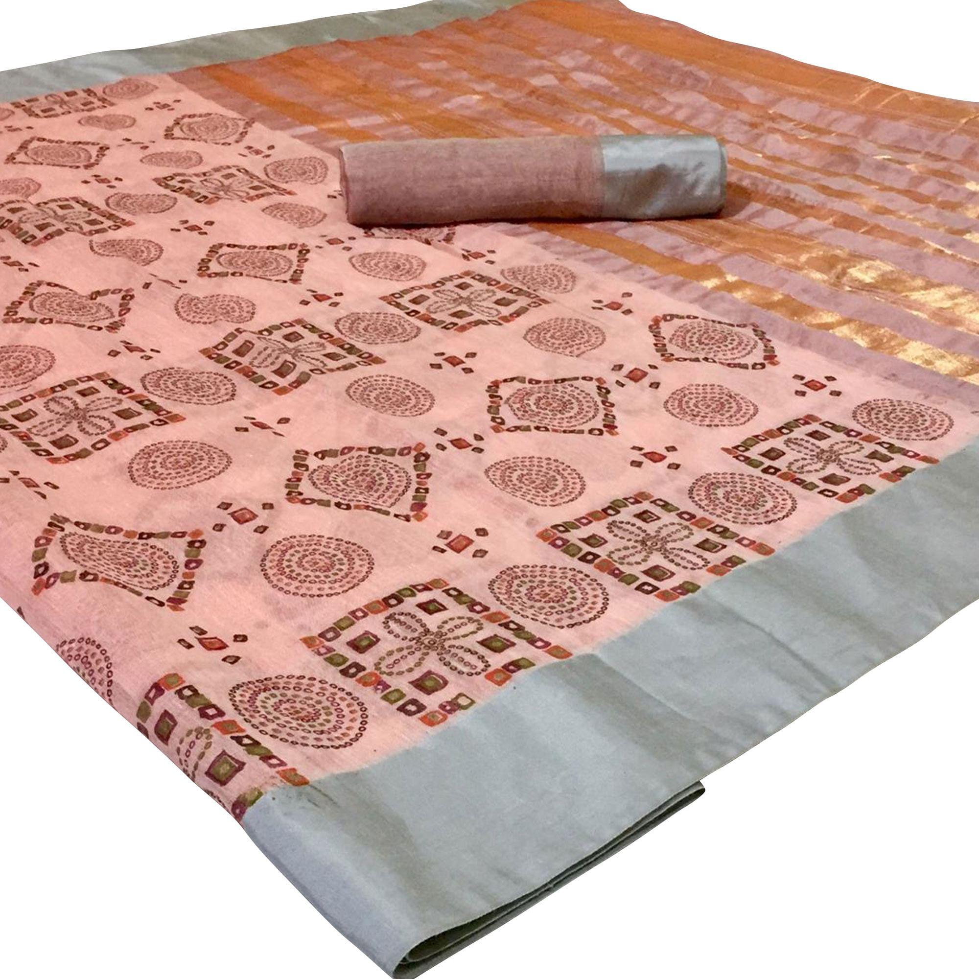 Majesty Peach Colored Festive Wear Woven Silk Saree - Peachmode