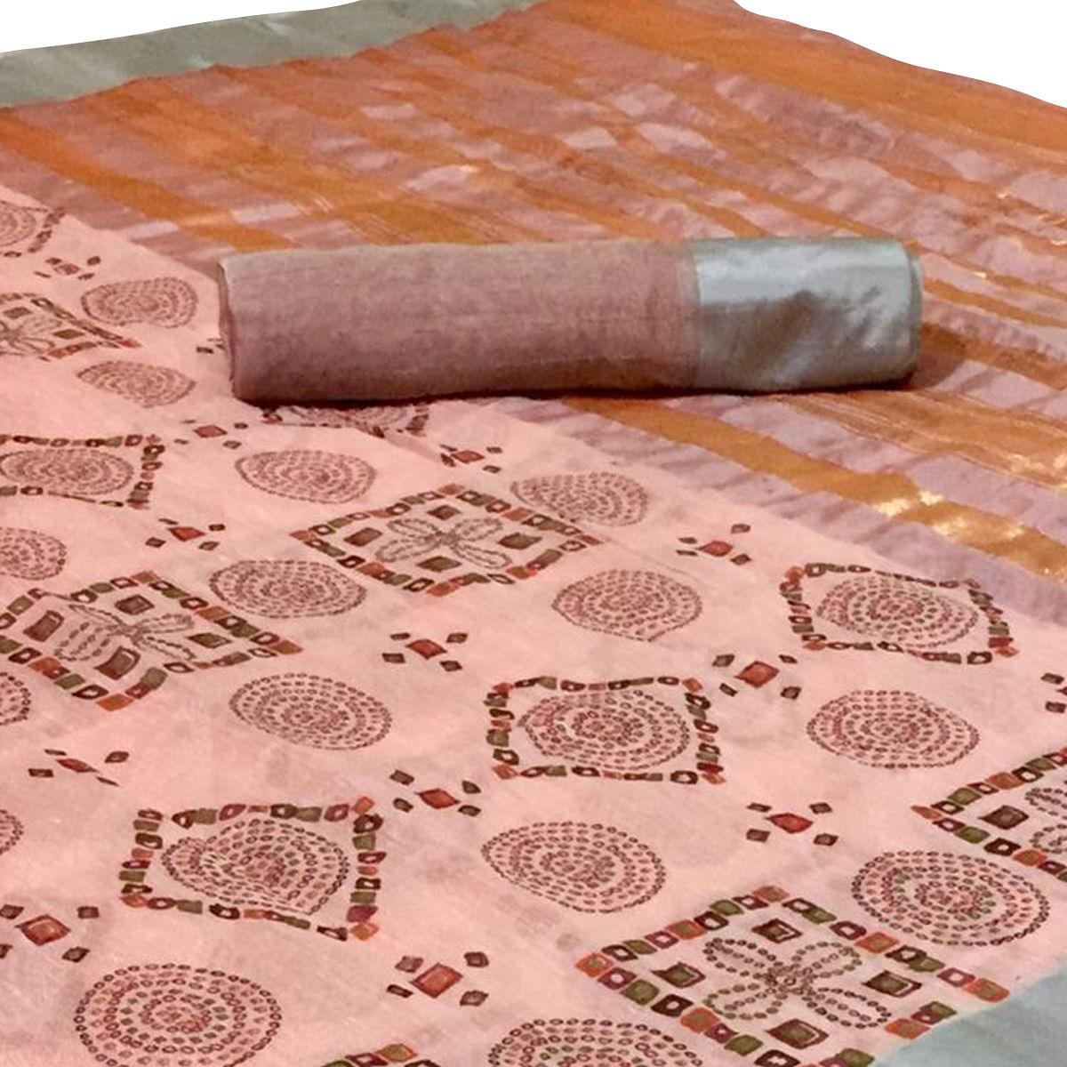 Majesty Peach Colored Festive Wear Woven Silk Saree - Peachmode