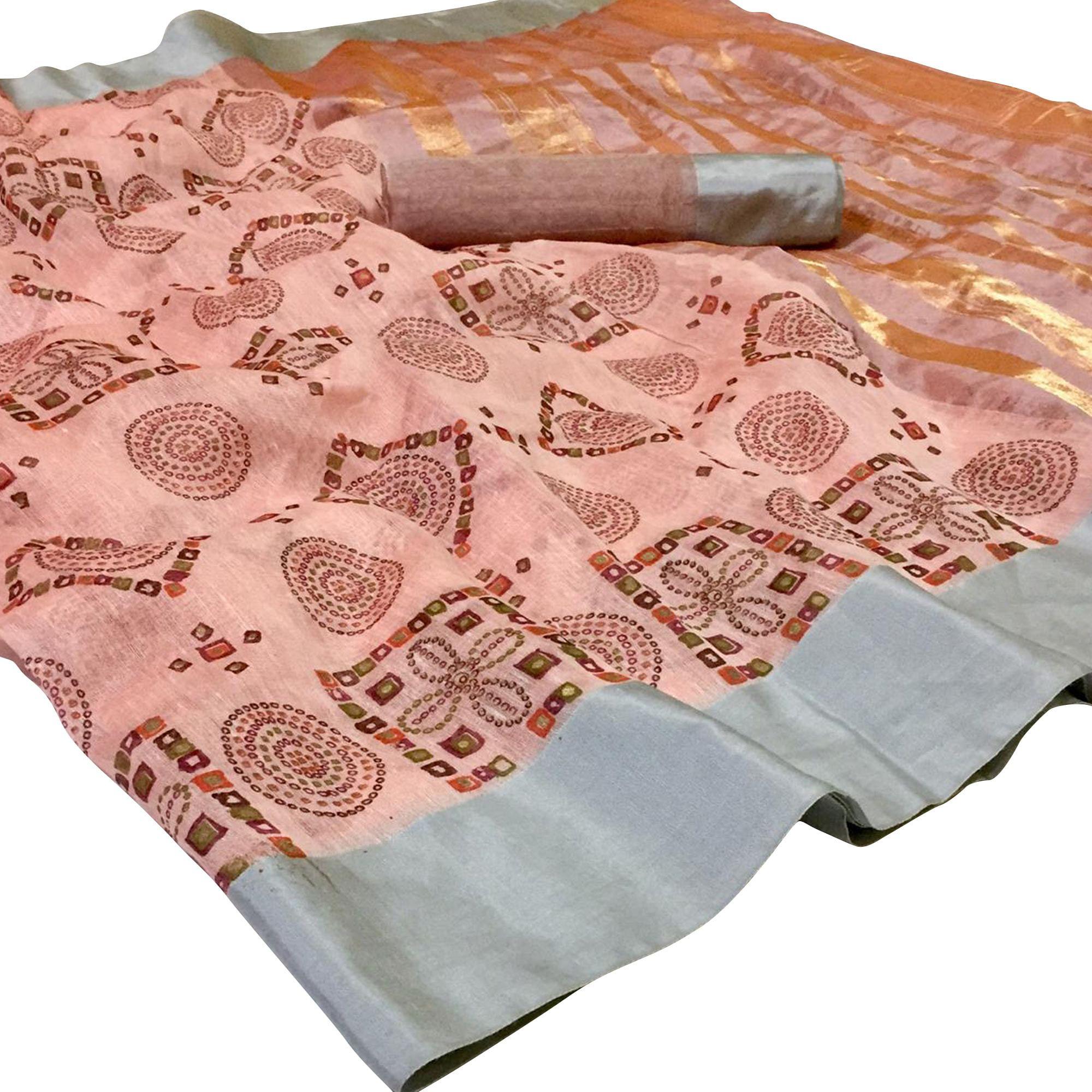 Majesty Peach Colored Festive Wear Woven Silk Saree - Peachmode